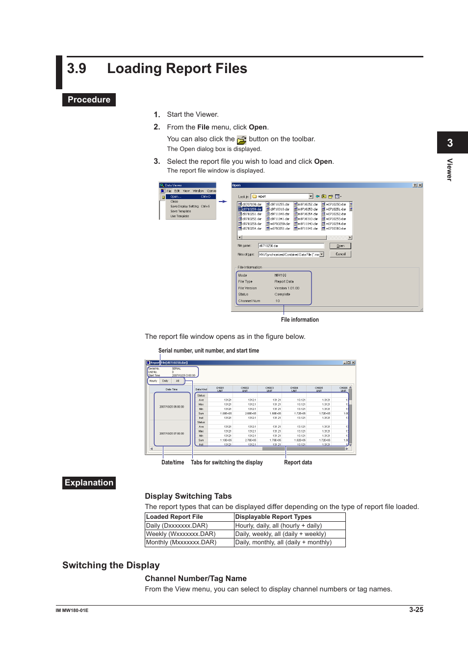 9 loading report files, Loading report files -25, App index | Switching the display | Yokogawa PC-Based MX100 User Manual | Page 44 / 76