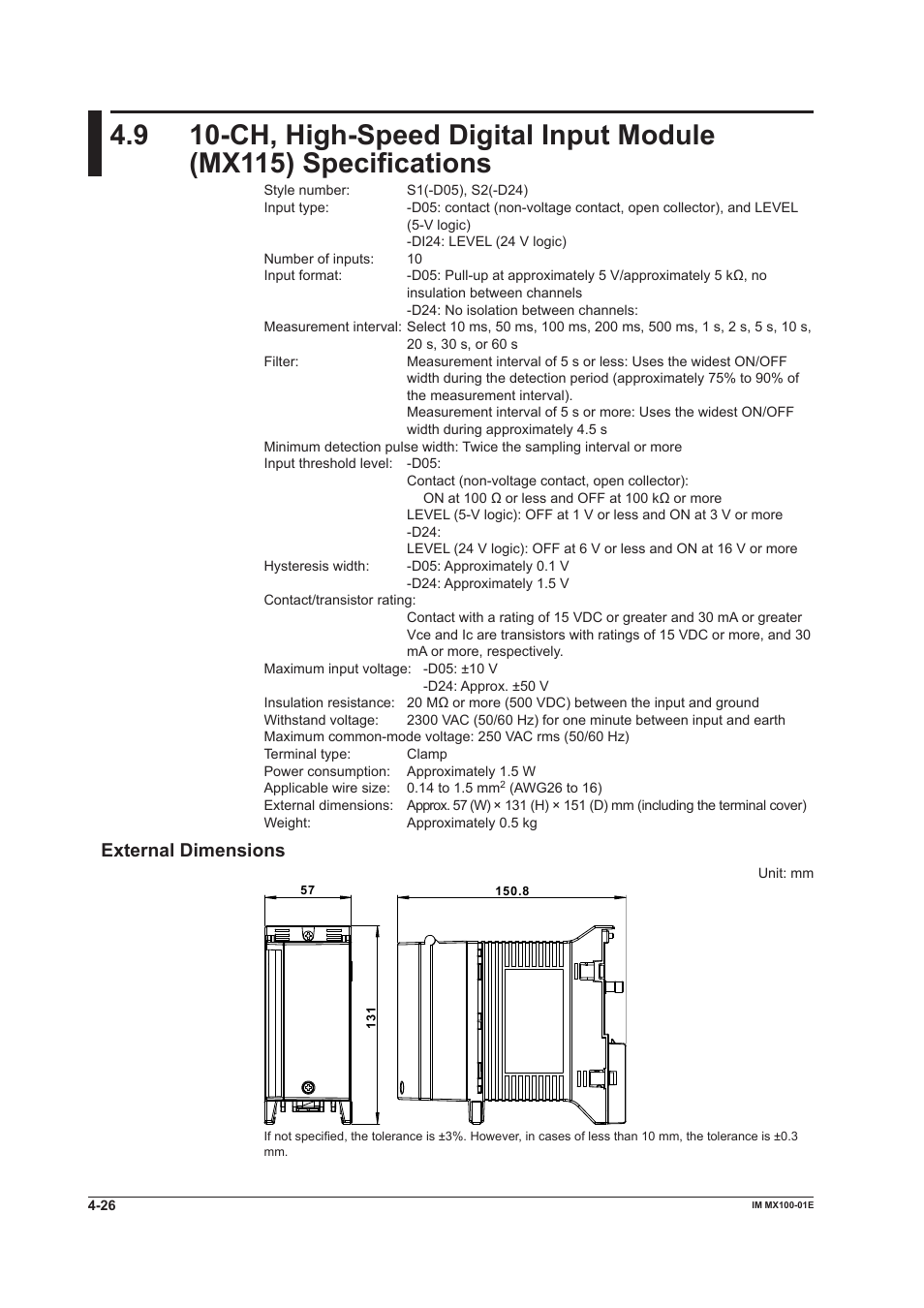 External dimensions | Yokogawa PC-Based MX100 User Manual | Page 114 / 133