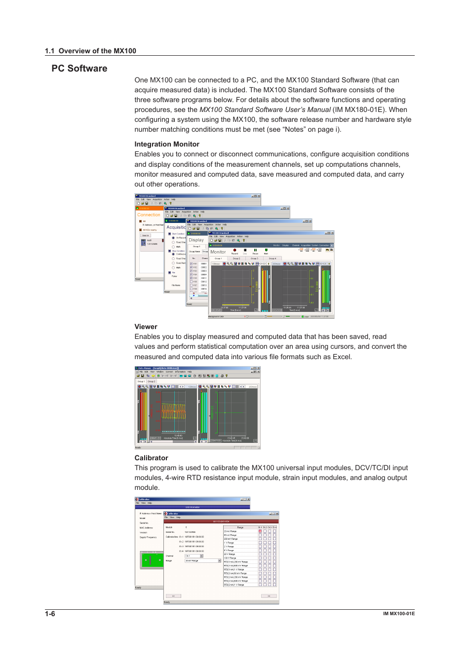 Pc software, Pc software -6 | Yokogawa PC-Based MX100 User Manual | Page 15 / 133