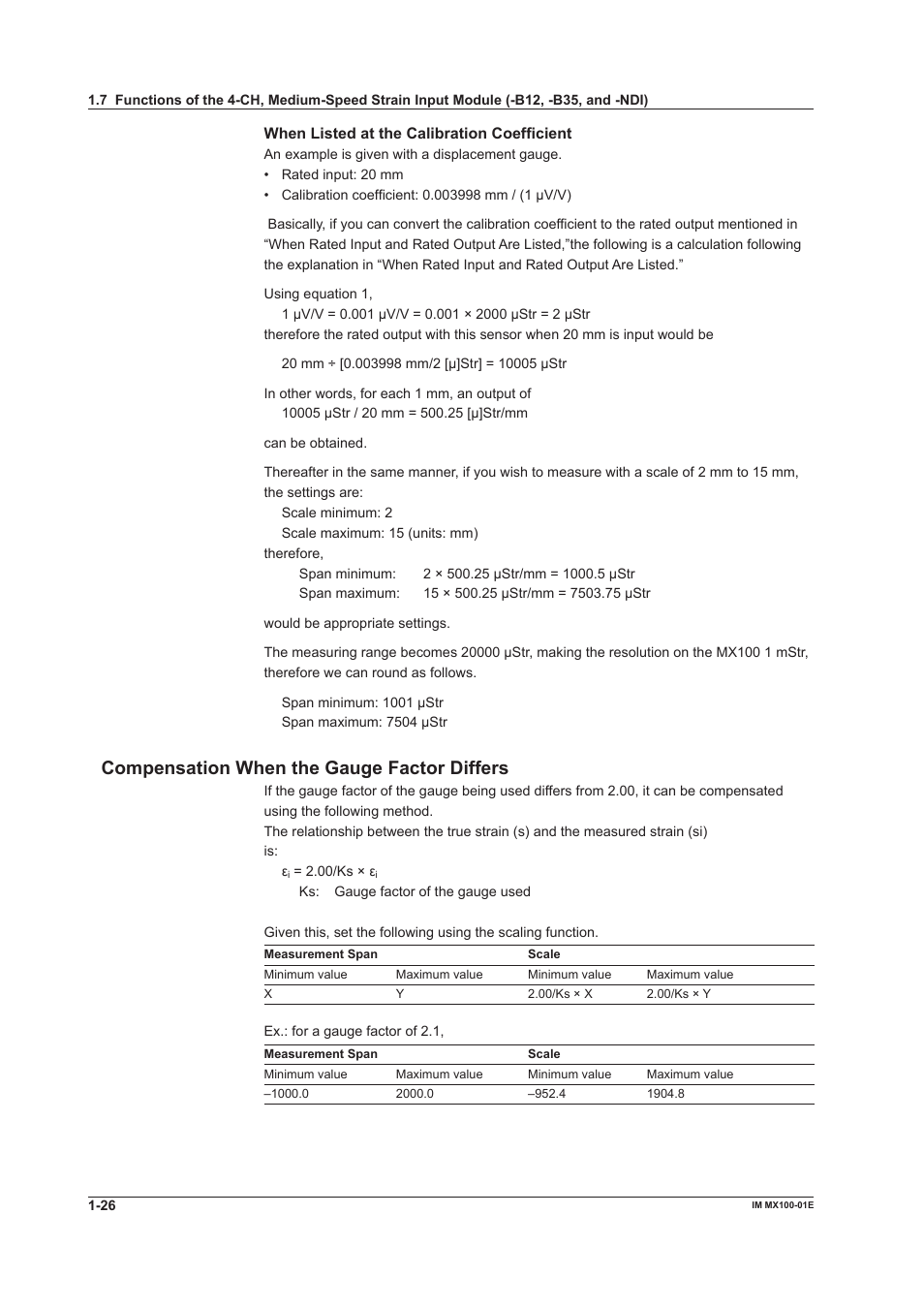 Compensation when the gauge factor differs, Compensation when the gauge factor differs -26 | Yokogawa PC-Based MX100 User Manual | Page 35 / 133