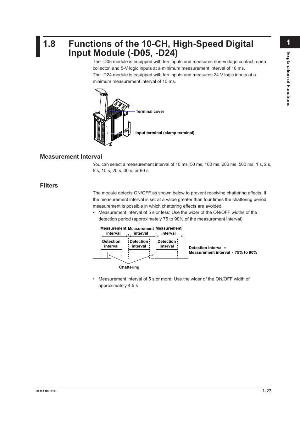 Measurement interval, Filters, Measurement interval -27 filters -27 | Index | Yokogawa PC-Based MX100 User Manual | Page 36 / 133