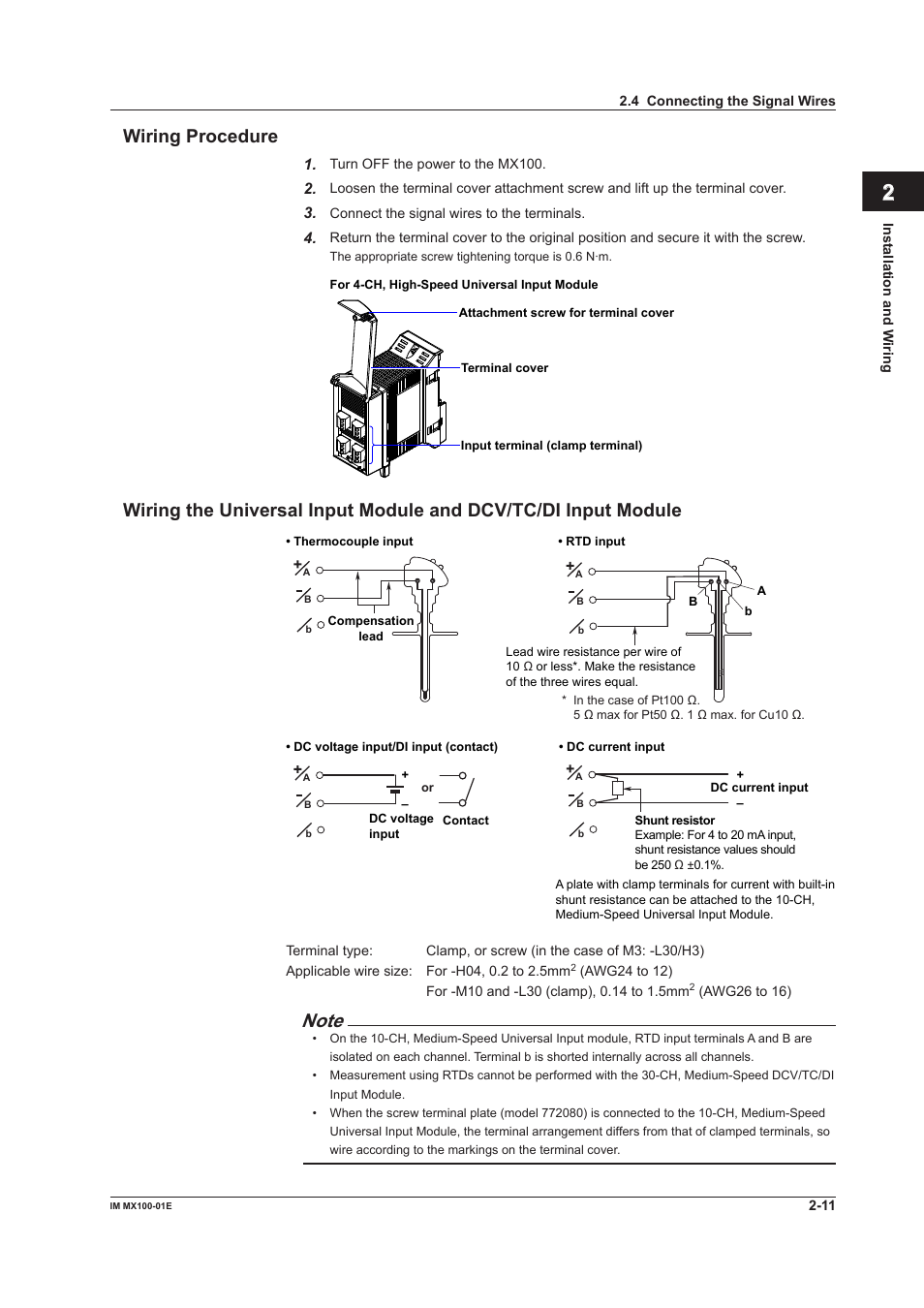 Wiring procedure, Index wiring procedure | Yokogawa PC-Based MX100 User Manual | Page 56 / 133