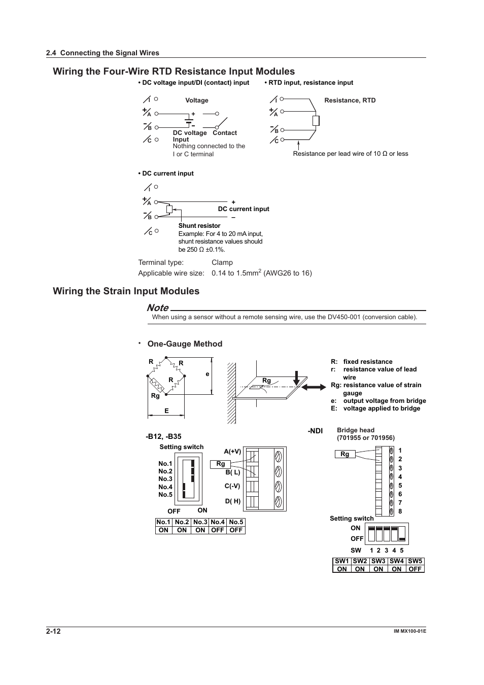 Wiring the four-wire rtd resistance input modules, Wiring the strain input modules, One-gauge method | Yokogawa PC-Based MX100 User Manual | Page 57 / 133