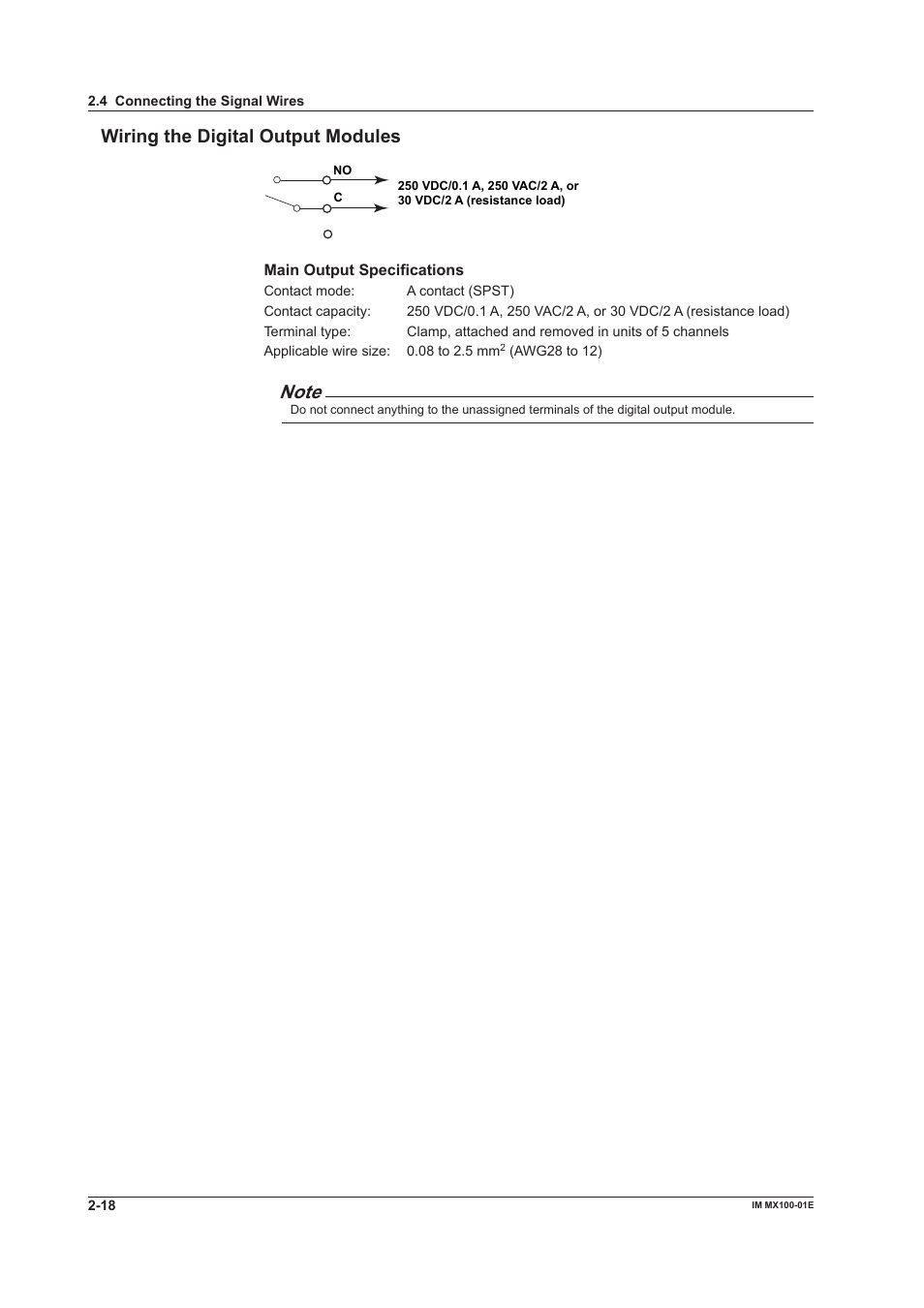 Wiring the digital output modules, Wiring the digital output modules -18 | Yokogawa PC-Based MX100 User Manual | Page 63 / 133