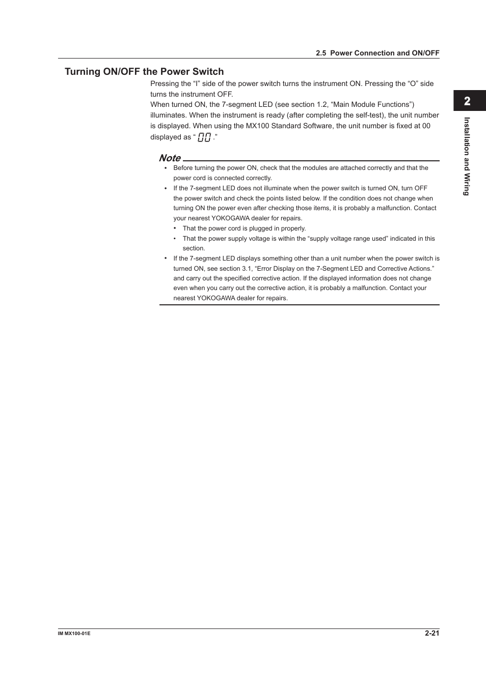 Turning on/off the power switch, Turning on/off the power switch -21, Index turning on/off the power switch | Yokogawa PC-Based MX100 User Manual | Page 66 / 133