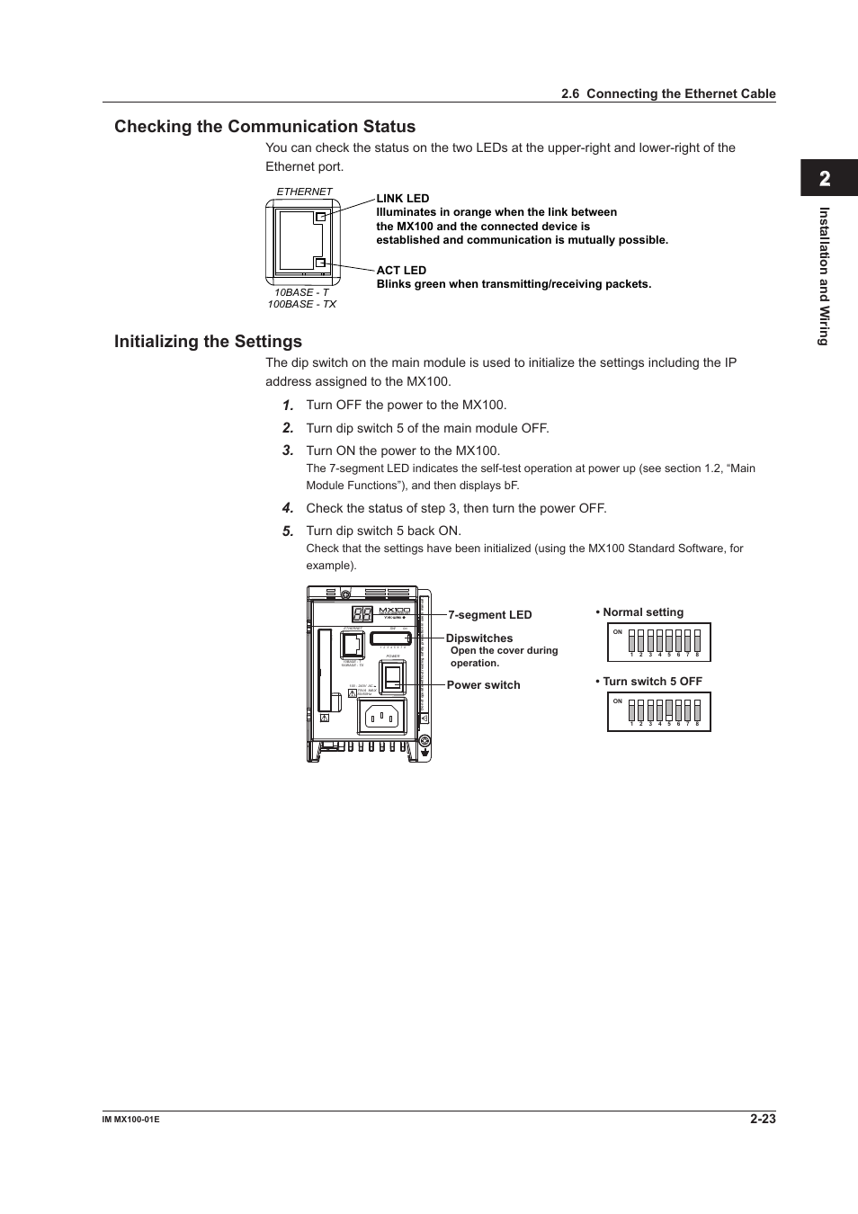 Checking the communication status, Initializing the settings, Index checking the communication status | Yokogawa PC-Based MX100 User Manual | Page 68 / 133