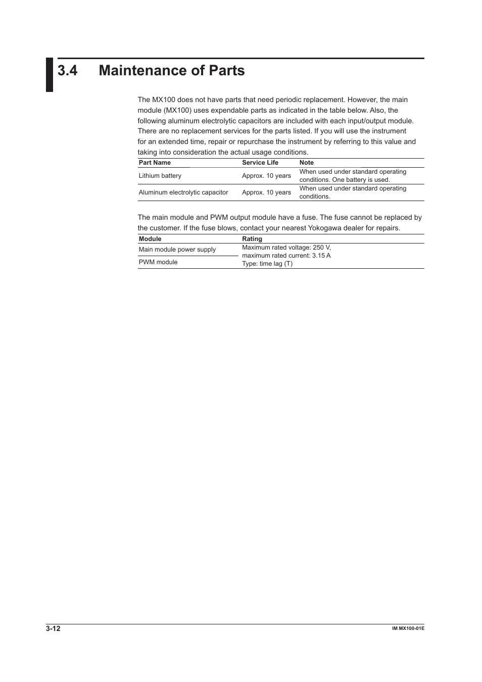 4 maintenance of parts, Maintenance of parts -12 | Yokogawa PC-Based MX100 User Manual | Page 84 / 133