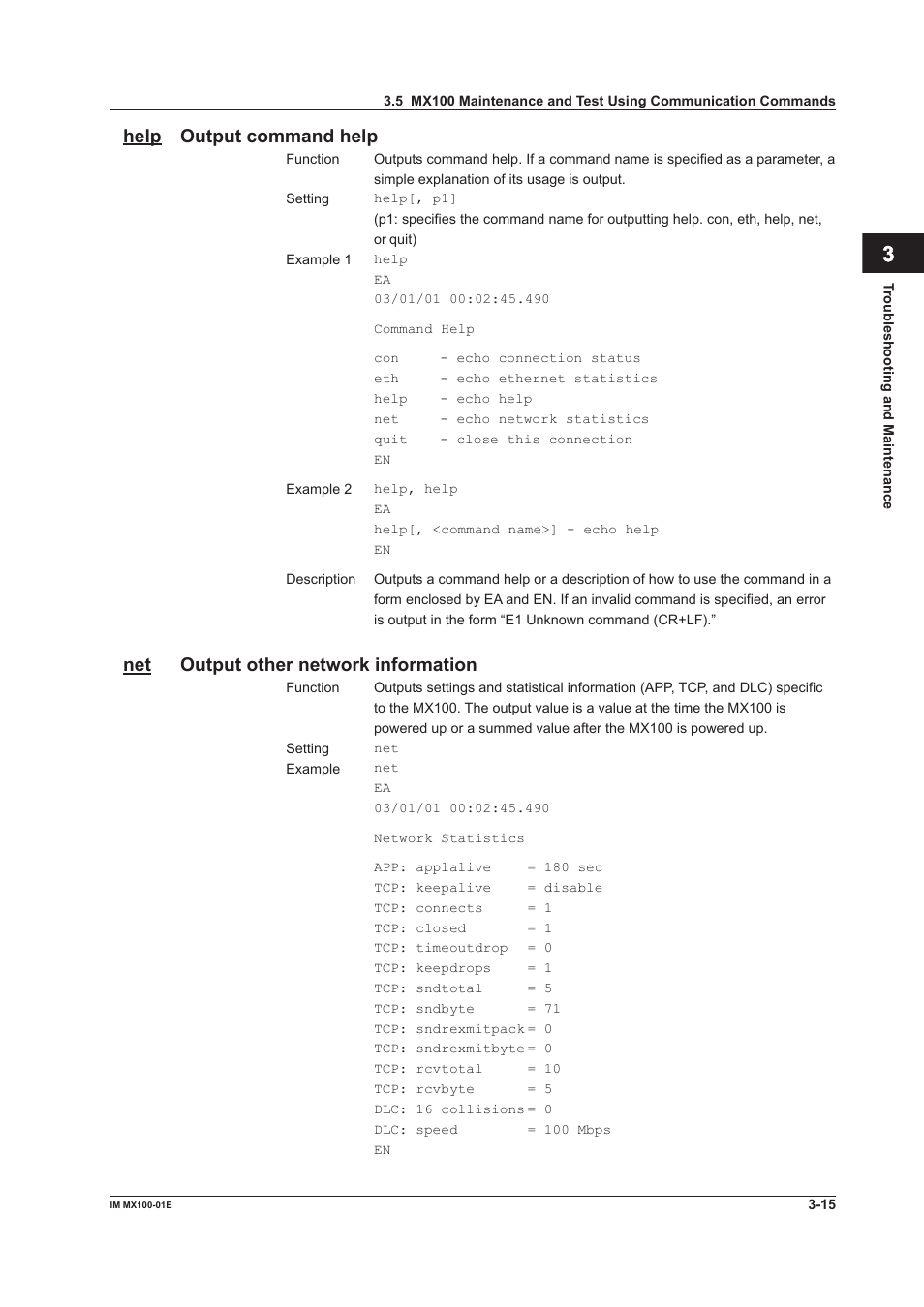 Index help output command help, Net output other network information | Yokogawa PC-Based MX100 User Manual | Page 87 / 133