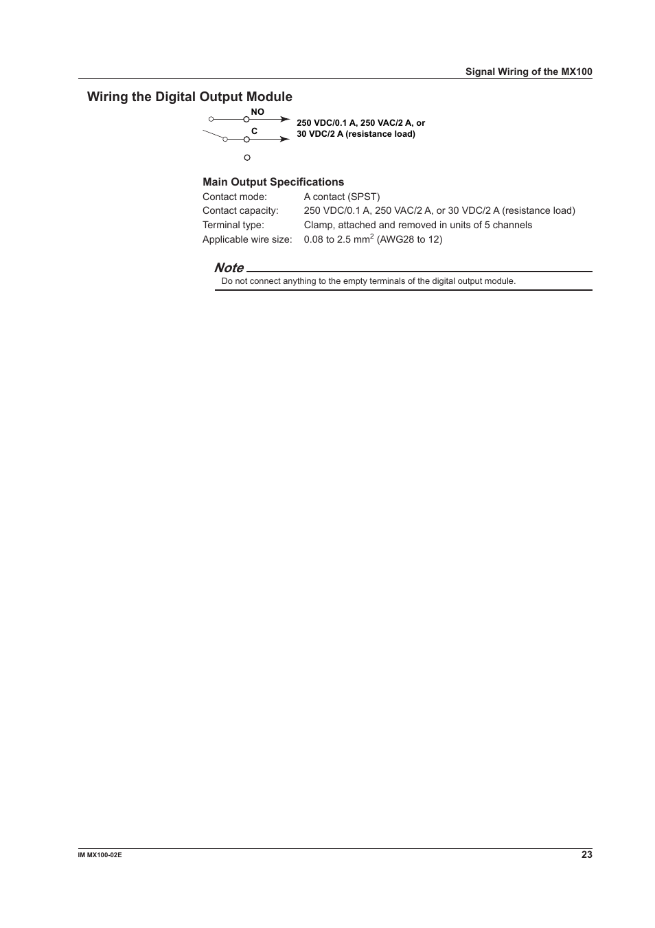 Wiring the digital output module | Yokogawa PC-Based MX100 User Manual | Page 23 / 53