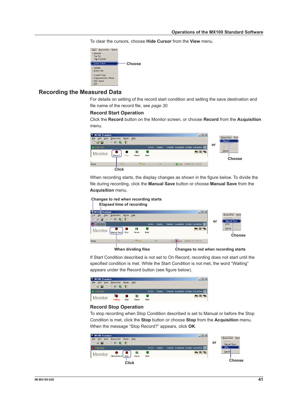 Recording the measured data | Yokogawa PC-Based MX100 User Manual | Page 41 / 53