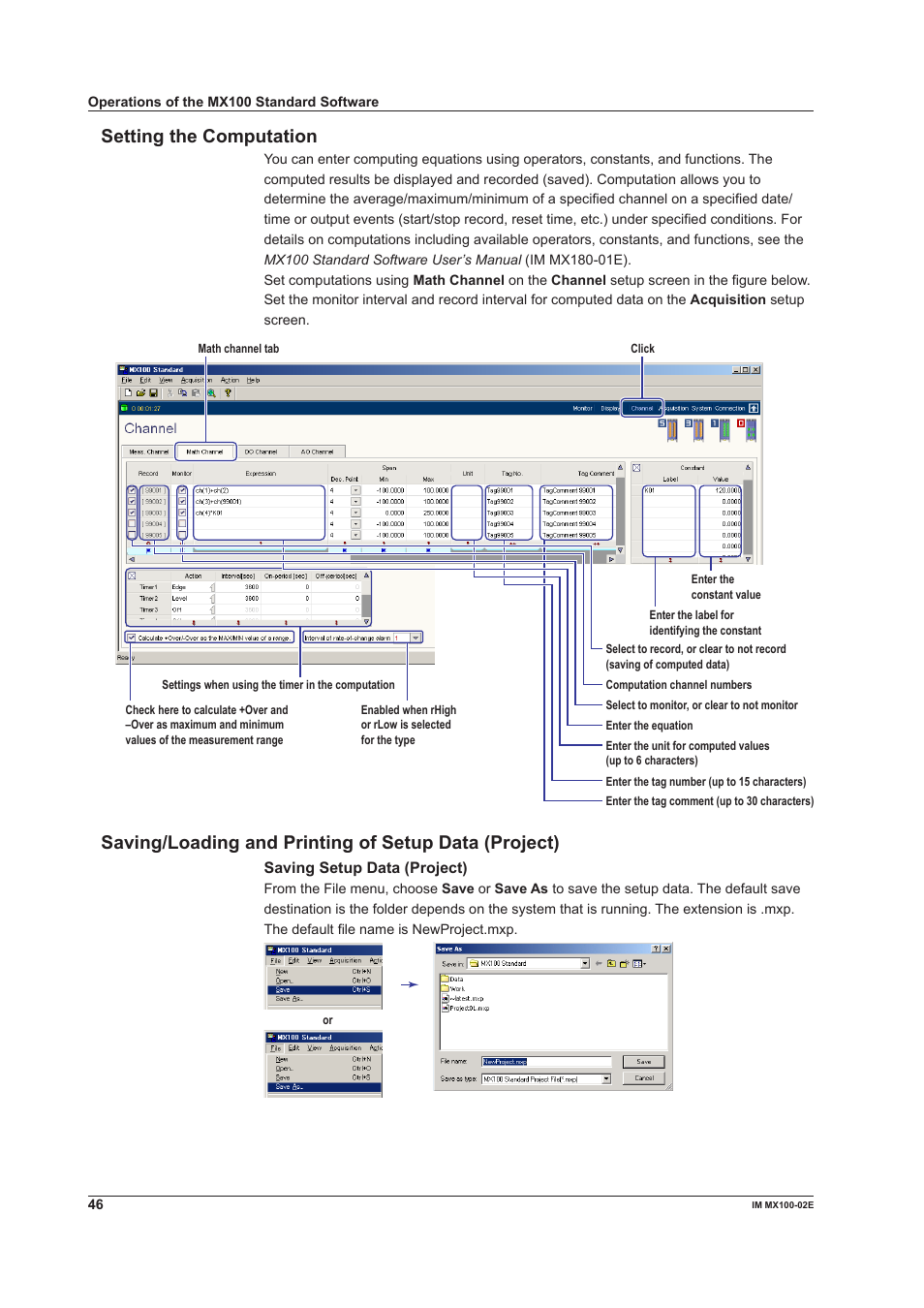 Setting the computation | Yokogawa PC-Based MX100 User Manual | Page 46 / 53