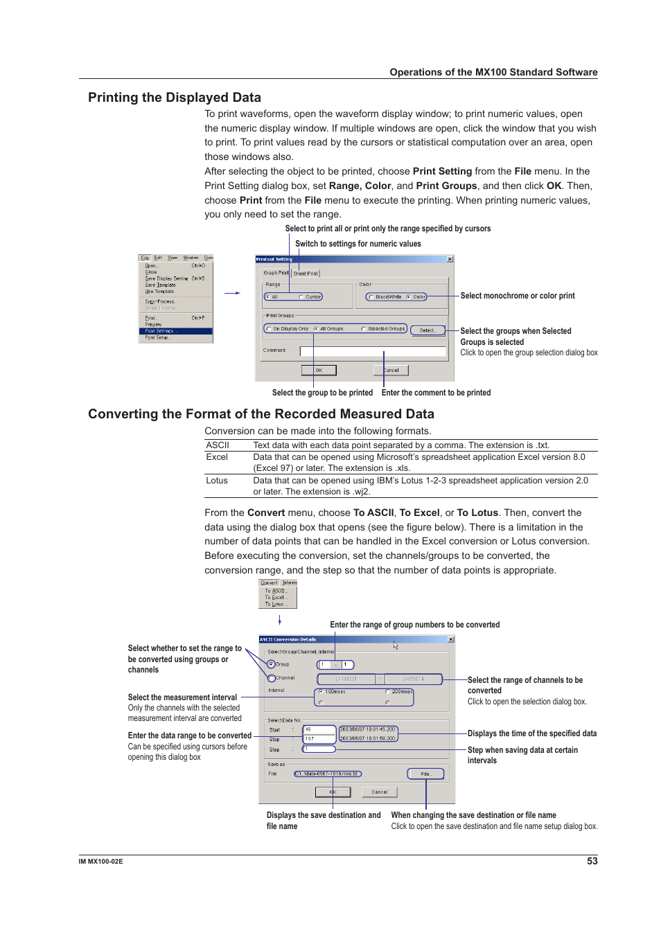 Printing the displayed data | Yokogawa PC-Based MX100 User Manual | Page 53 / 53