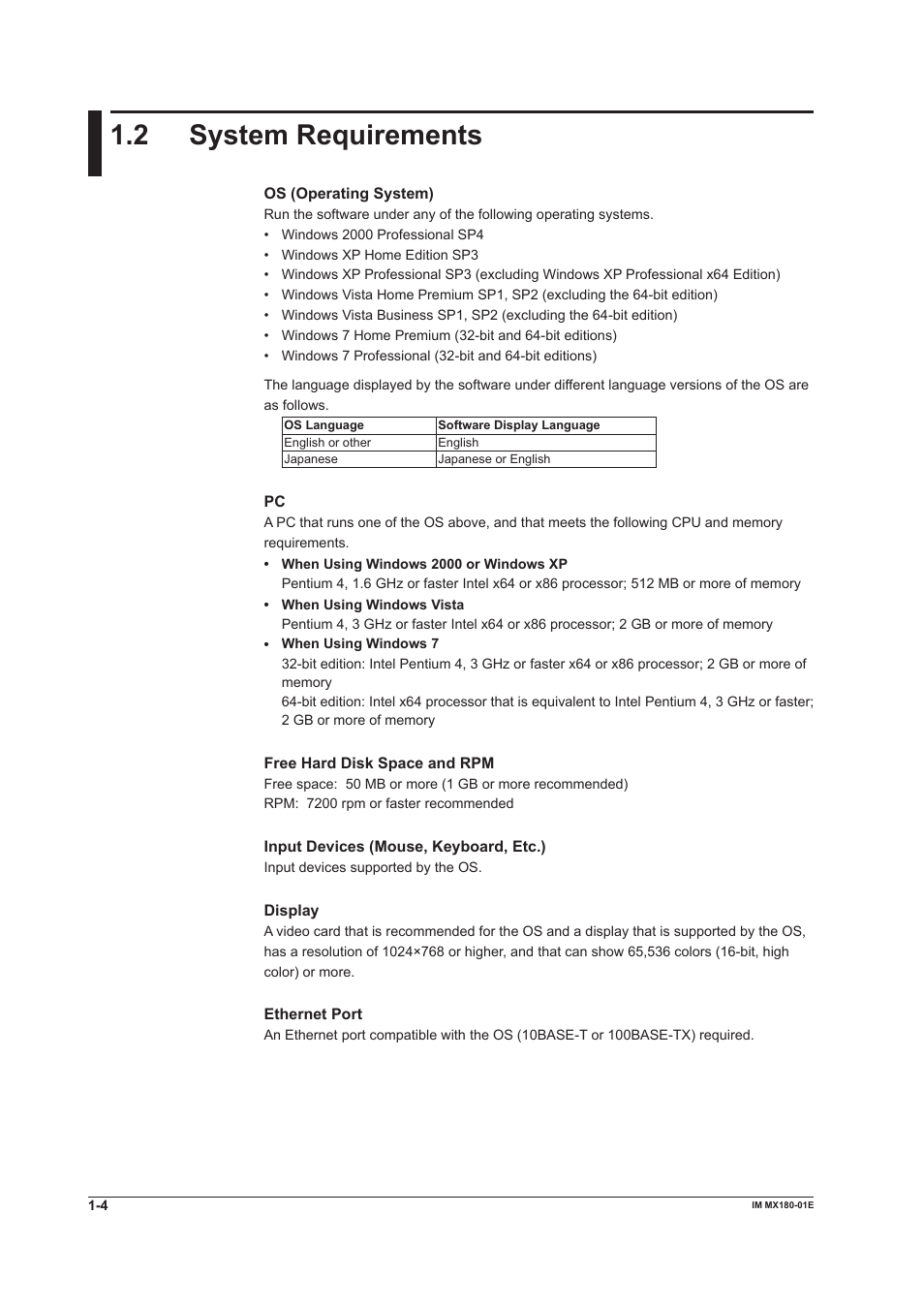 2 system requirements, System requirements -4, 2 system requrements | Yokogawa PC-Based MX100 User Manual | Page 10 / 141