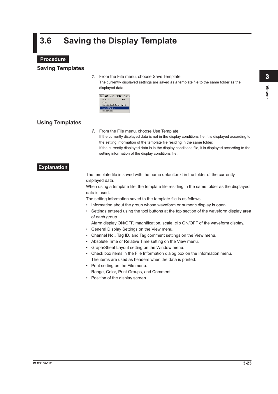 6 saving the display template, Saving the display template -23, 6 savng the dsplay template | Yokogawa PC-Based MX100 User Manual | Page 104 / 141