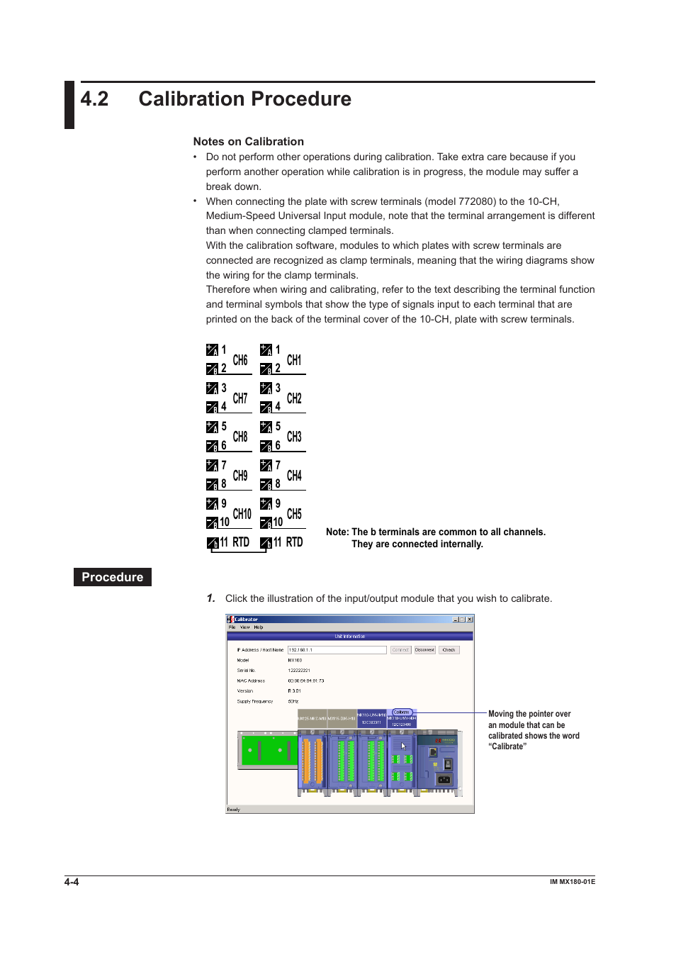 2 calibration procedure, Calibration procedure -4, 2 calbraton procedure | Ch10 | Yokogawa PC-Based MX100 User Manual | Page 115 / 141