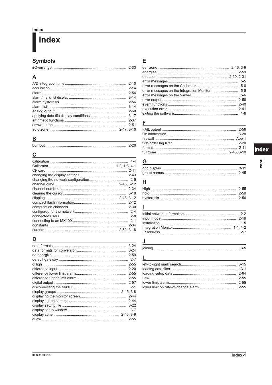 Index, Symbols | Yokogawa PC-Based MX100 User Manual | Page 140 / 141