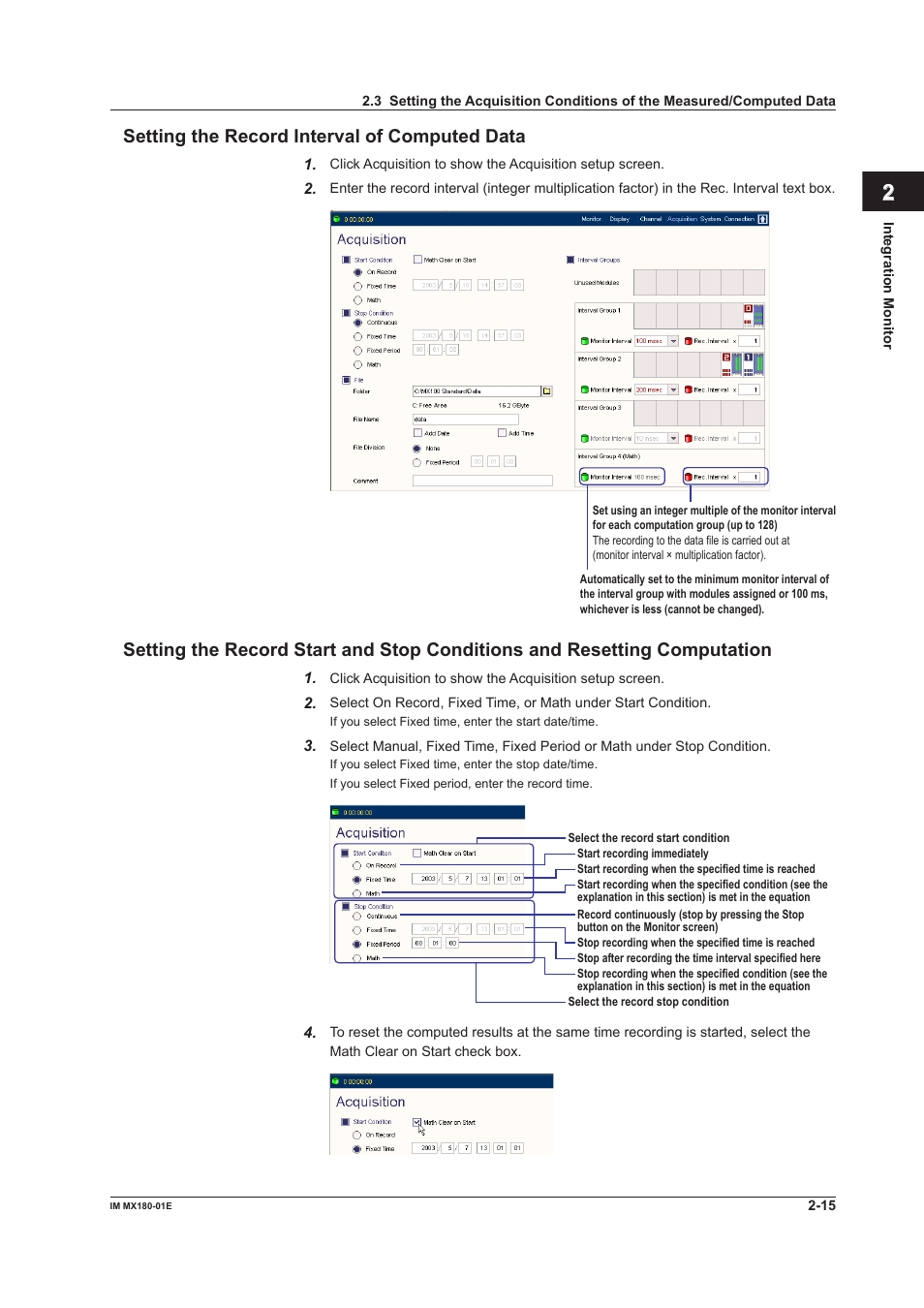 Index settng the record interval of computed data | Yokogawa PC-Based MX100 User Manual | Page 29 / 141