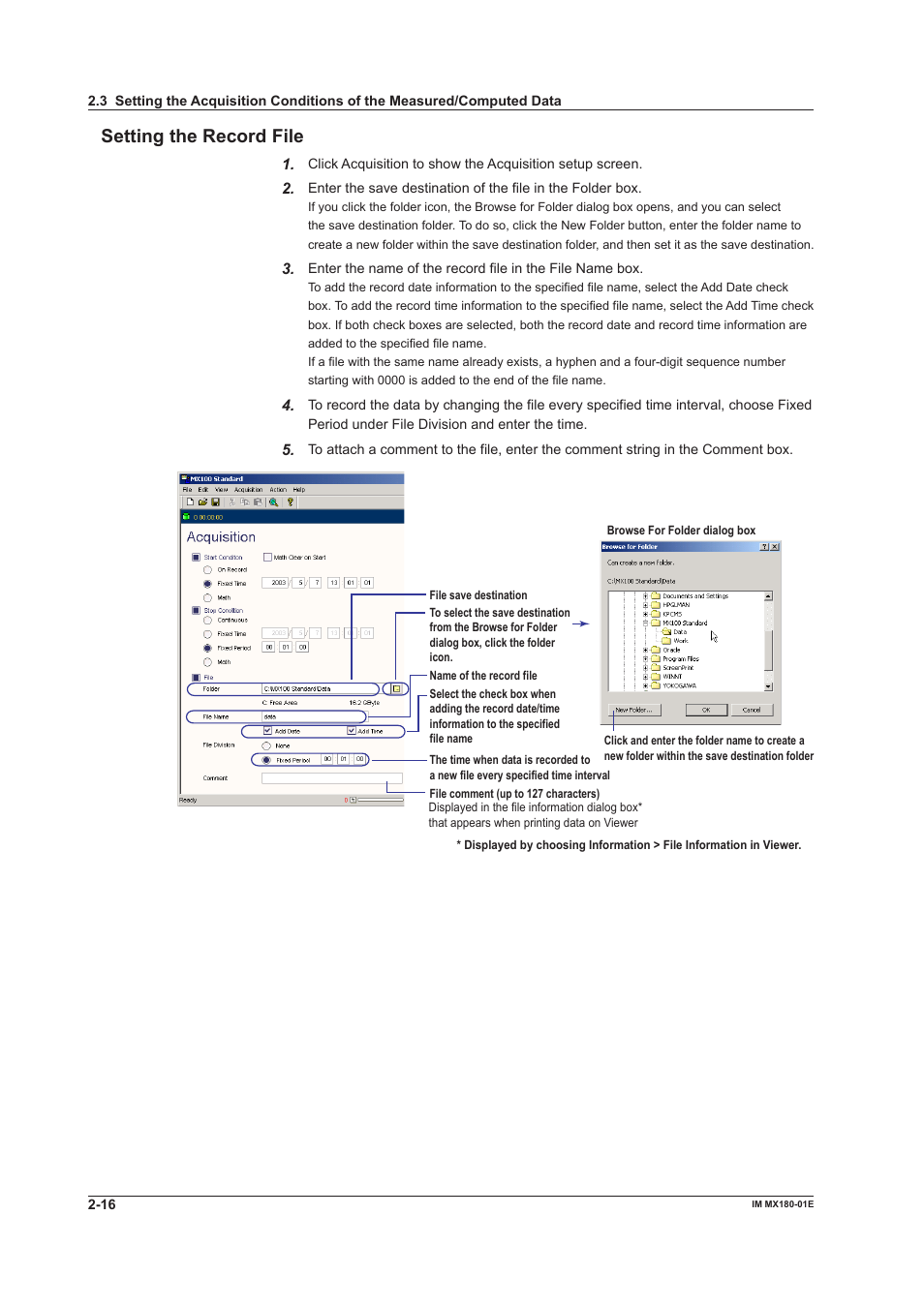 Settng the record fle | Yokogawa PC-Based MX100 User Manual | Page 30 / 141