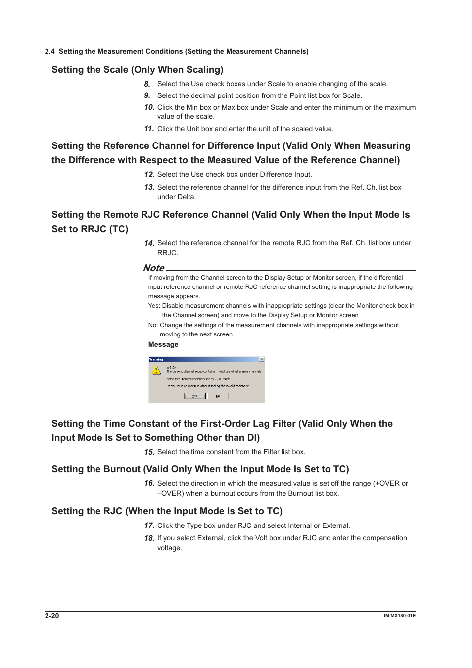 Settng the scale (only when scalng), Settng the rjc (when the input mode is set to tc) | Yokogawa PC-Based MX100 User Manual | Page 34 / 141