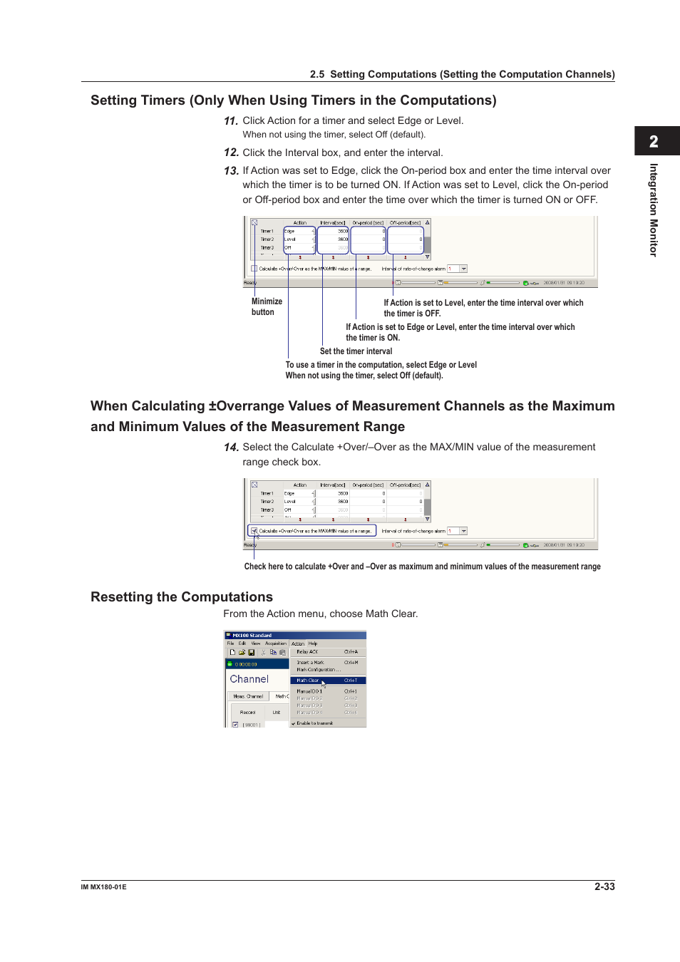 Resettng the computatons | Yokogawa PC-Based MX100 User Manual | Page 47 / 141