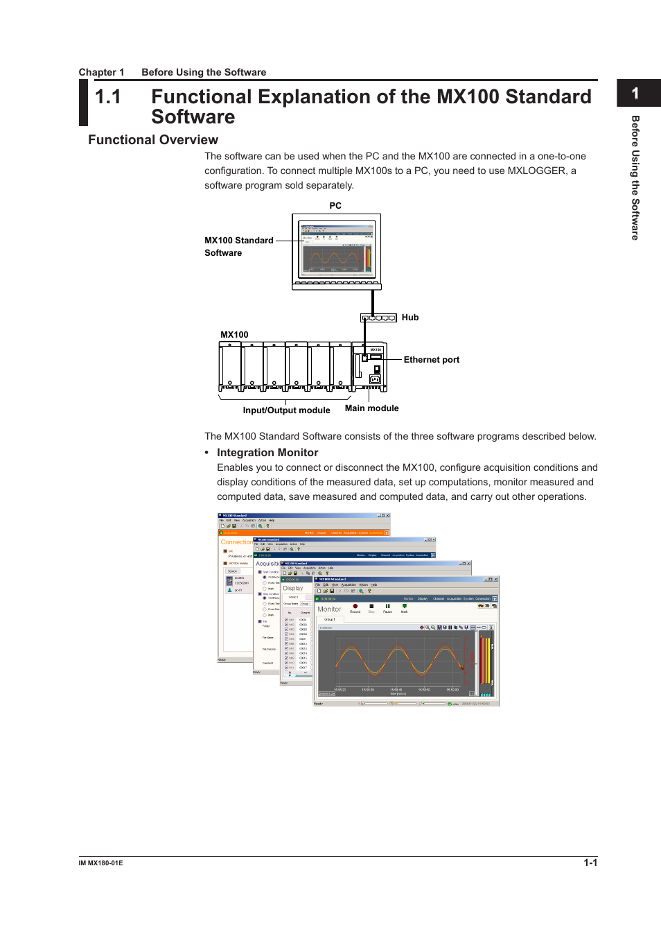 Chapter 1 before using the software, Chapter 1 before usng the software | Yokogawa PC-Based MX100 User Manual | Page 7 / 141