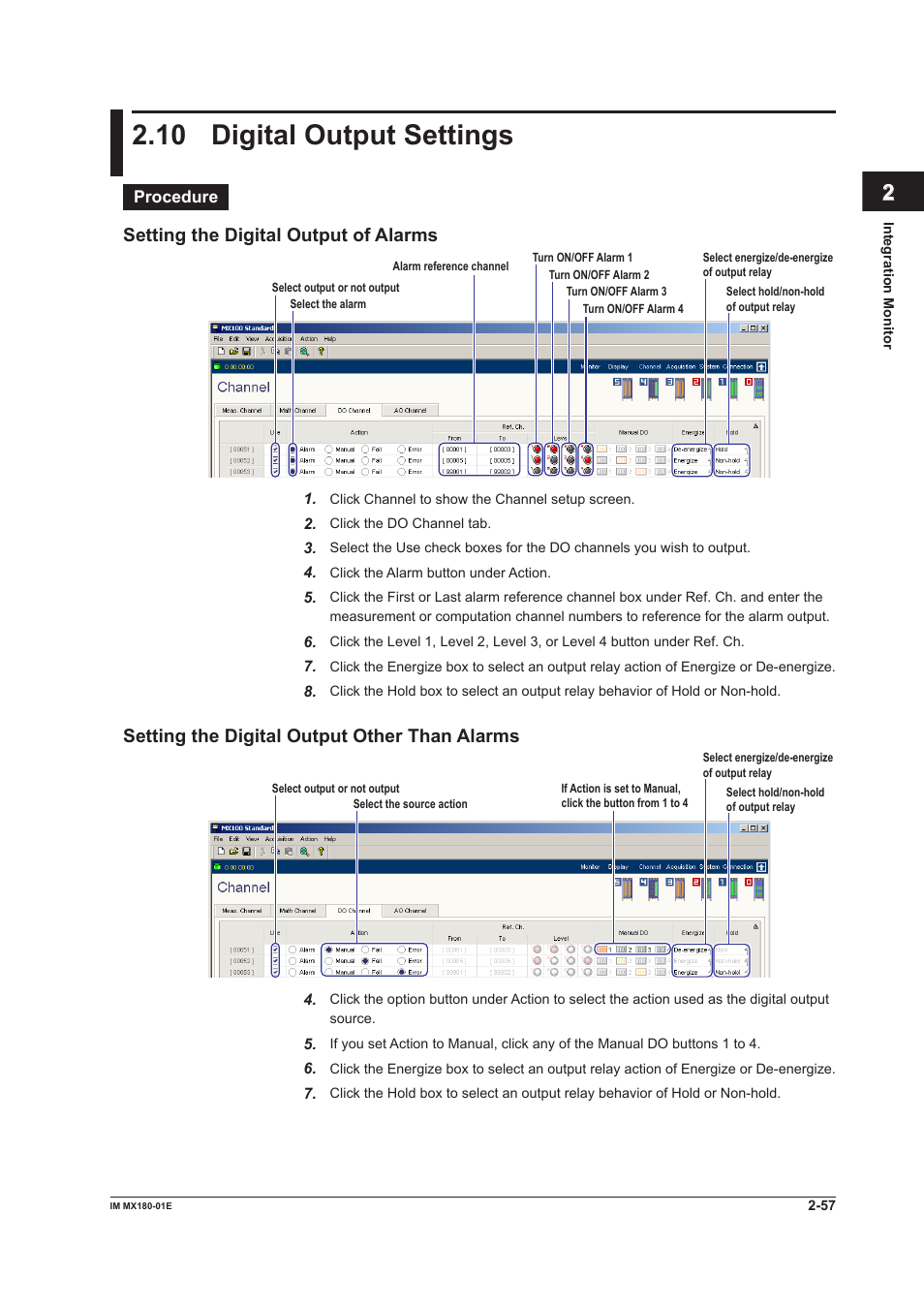 10 digital output settings, 10 digital output settings -57, 10 dgtal output settngs | Index, Settng the dgtal output of alarms, Settng the dgtal output other than alarms | Yokogawa PC-Based MX100 User Manual | Page 71 / 141