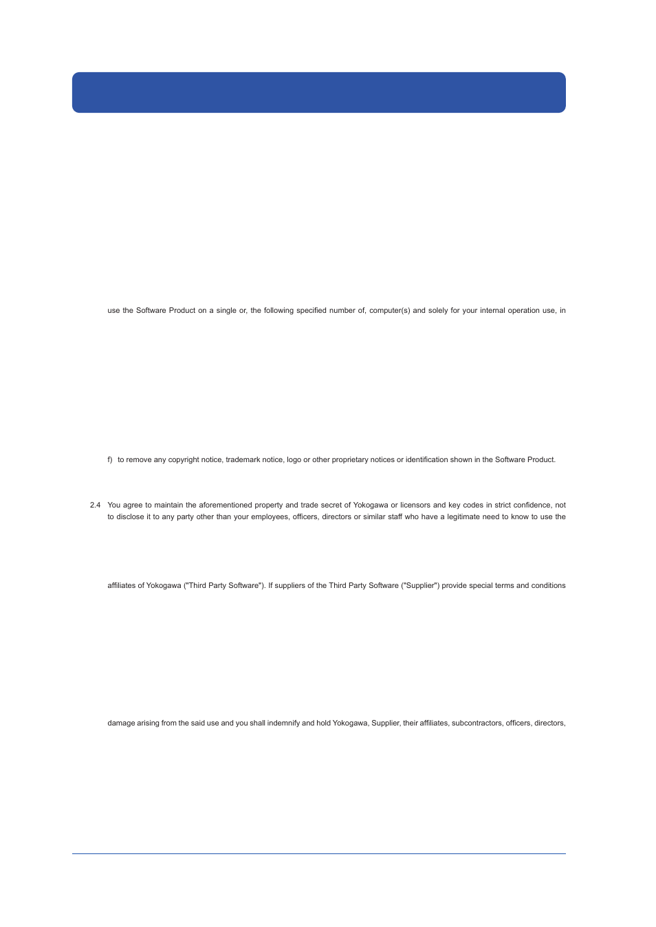 Software license agreement, Software license agreement 1. scope, Grant of license | Restrictions on application | Yokogawa DAQWORX User Manual | Page 4 / 59