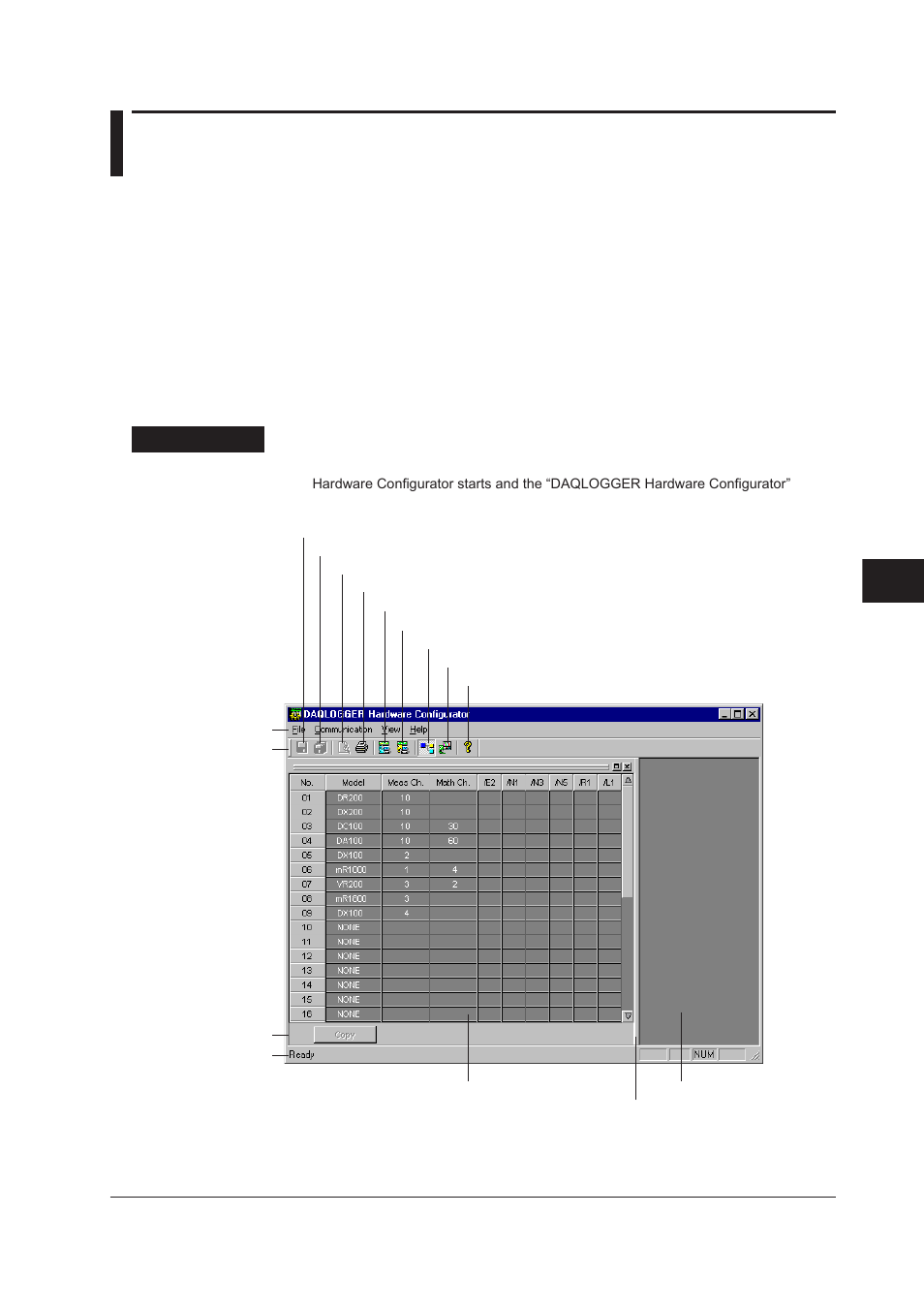 Chapter 7 setting the recorder, 1 starting the hardware configurator, 1 starting the hardware configurator -1 | Index | Yokogawa DAQWORX User Manual | Page 177 / 482