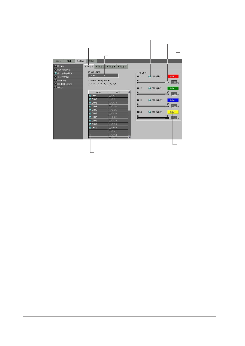 Group/trip line | Yokogawa DAQWORX User Manual | Page 206 / 482