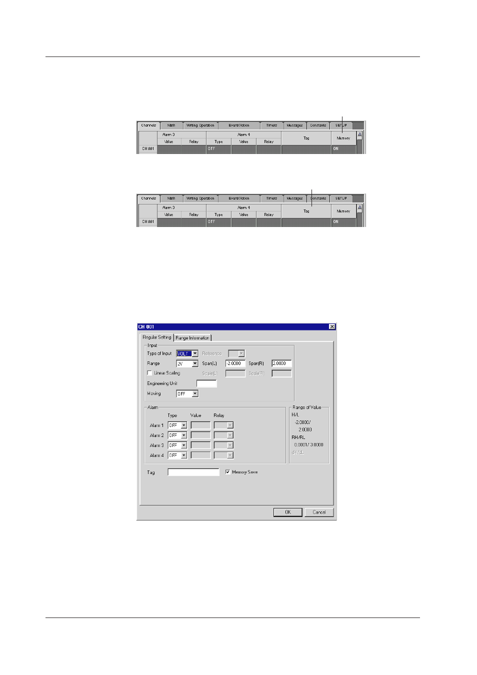 Tag settings (dc100 or dr only), Making settings per channel | Yokogawa DAQWORX User Manual | Page 348 / 482