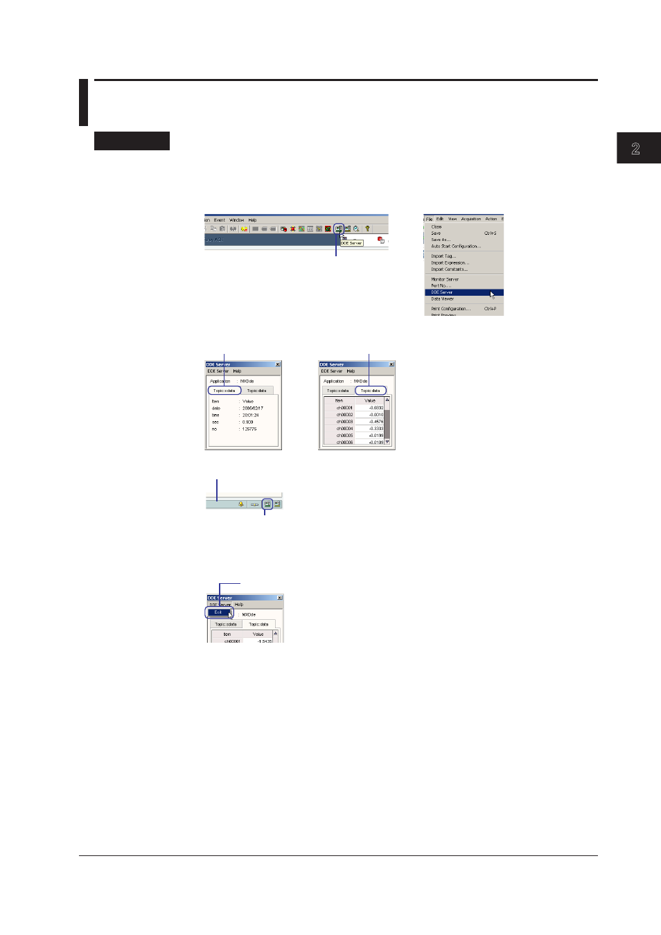 15 setting up the dde server, Starting and exiting the dde server, 15 setting up the dde server -81 | Starting and exiting the dde server -81, 15 settng up the dde server | Yokogawa DAQWORX User Manual | Page 111 / 163