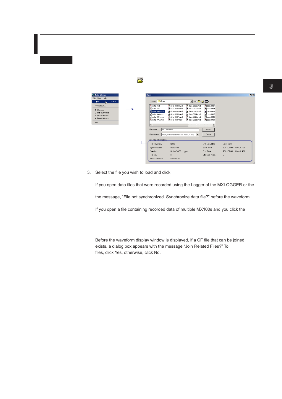 Chapter 3 viewer, 1 loading data files, Chapter 3 vewer | 1 loading data files -1, 1 loadng data fles | Yokogawa DAQWORX User Manual | Page 114 / 163