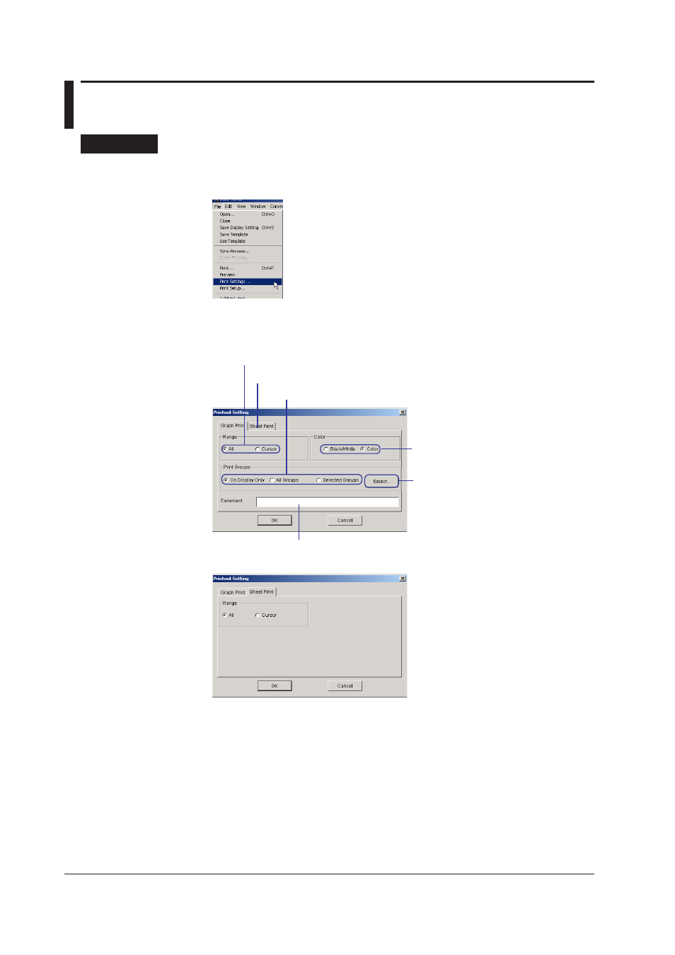 8 printing data, Setting the contents to be printed, 8 printing data -26 | Setting the contents to be printed -26, 8 prntng data, Settng the contents to be prnted | Yokogawa DAQWORX User Manual | Page 139 / 163