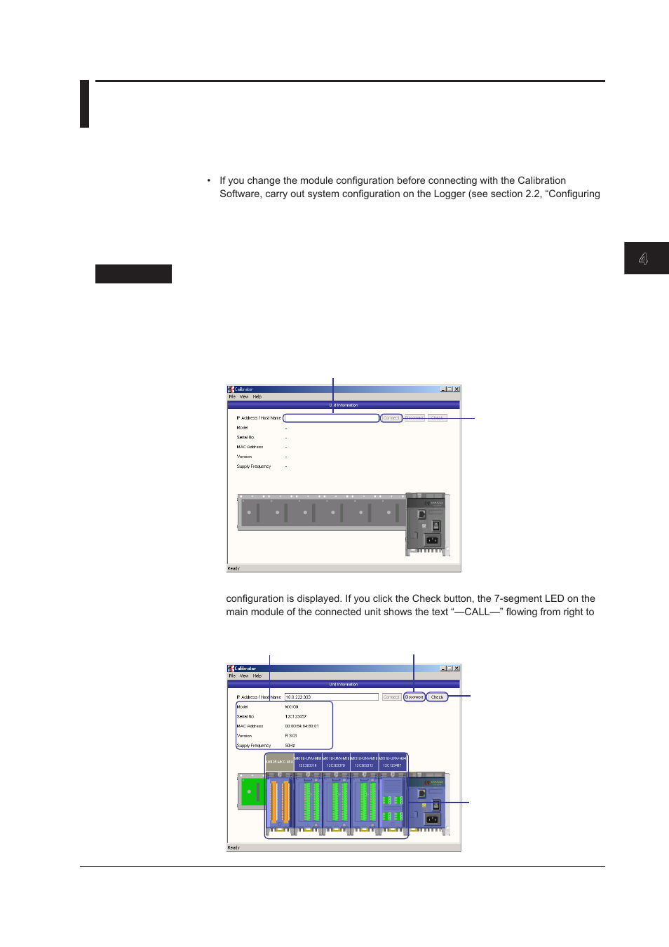Chapter 4 calibrator, 1 connecting the mx100 data acquisition unit, Chapter 4 calbrator | 1 connecting the mx100 data acquisition unit -1, 1 connectng the mx100 data acquston unt, Index | Yokogawa DAQWORX User Manual | Page 145 / 163