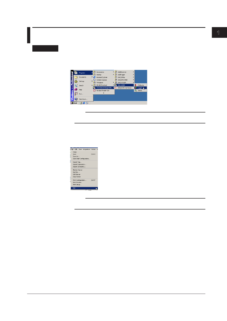 5 starting and exiting software programs, 5 starting and exiting software programs -23, 5 startng and extng software programs | Yokogawa DAQWORX User Manual | Page 30 / 163