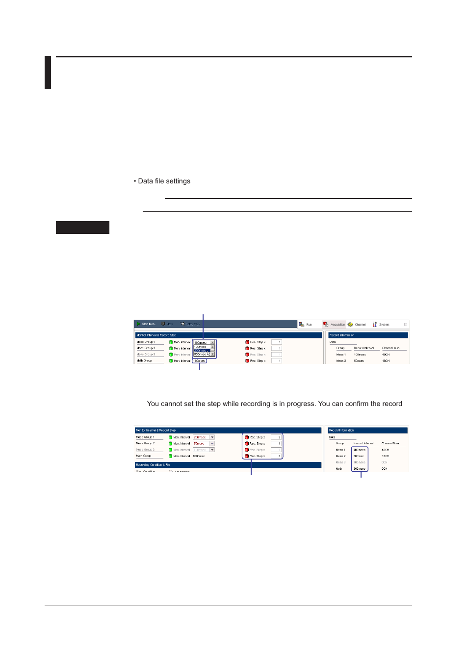 3 setting the data acquisition conditions, Data acquisition conditions, 3 setting the data acquisition conditions -10 | Data acquisition conditions -10, 3 settng the data acquston condtons, Data acquston condtons | Yokogawa DAQWORX User Manual | Page 40 / 163