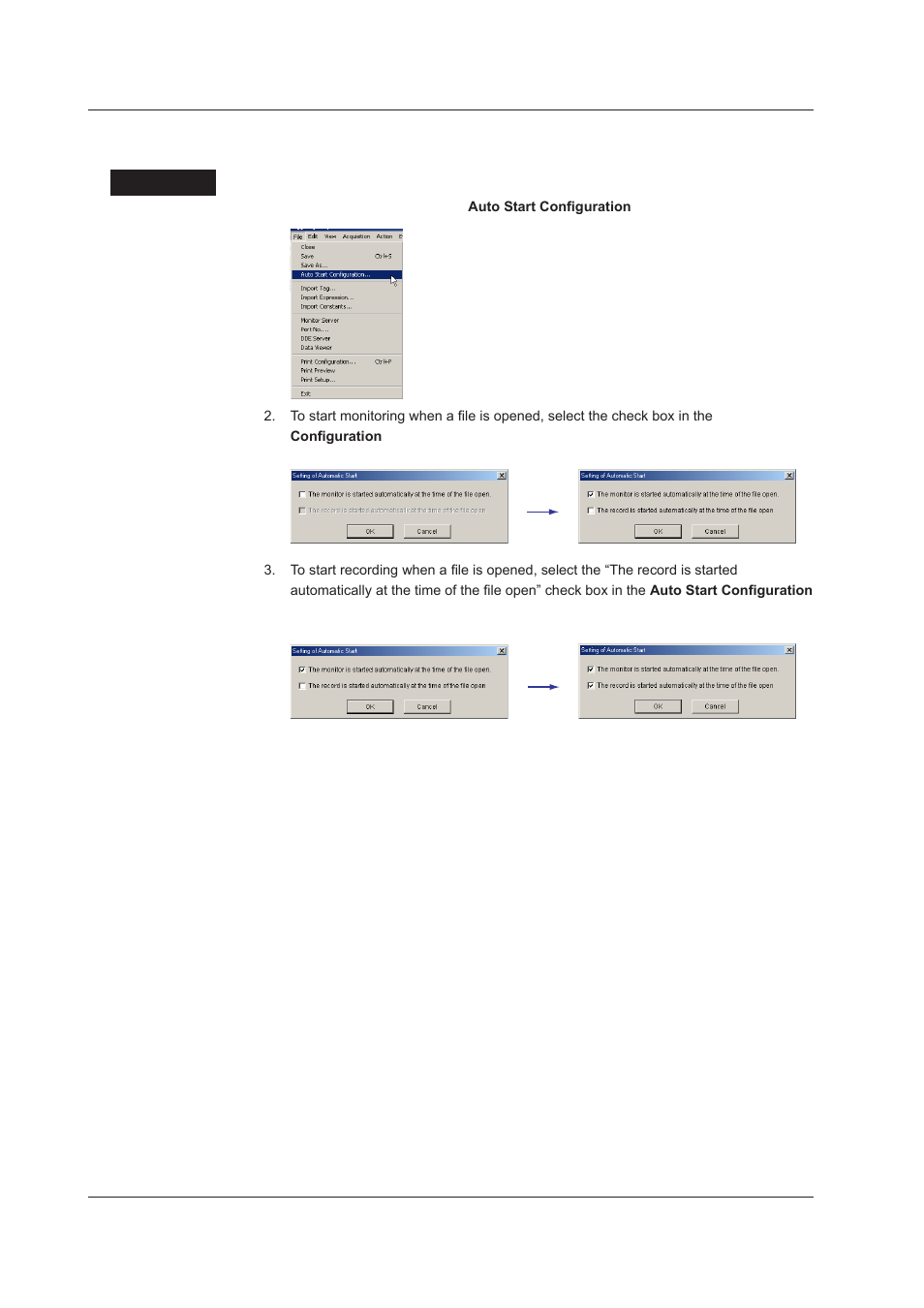 Automatic start function, Automatic start function -12, Automatc start functon | Yokogawa DAQWORX User Manual | Page 42 / 163