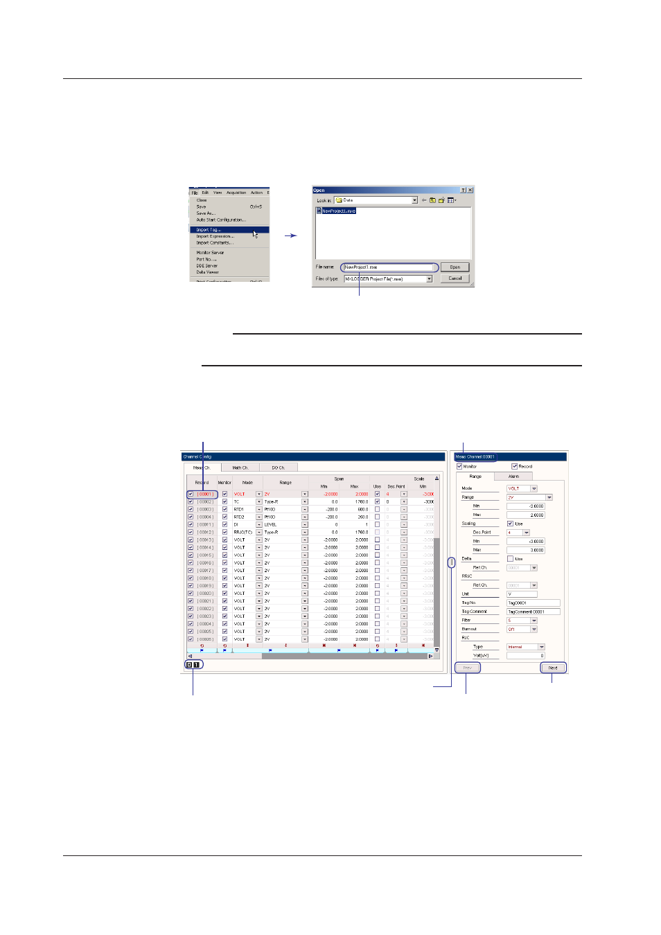 Importing tag numbers and tag comments, Importing tag numbers and tag comments -18, Importng tag numbers and tag comments | Yokogawa DAQWORX User Manual | Page 48 / 163