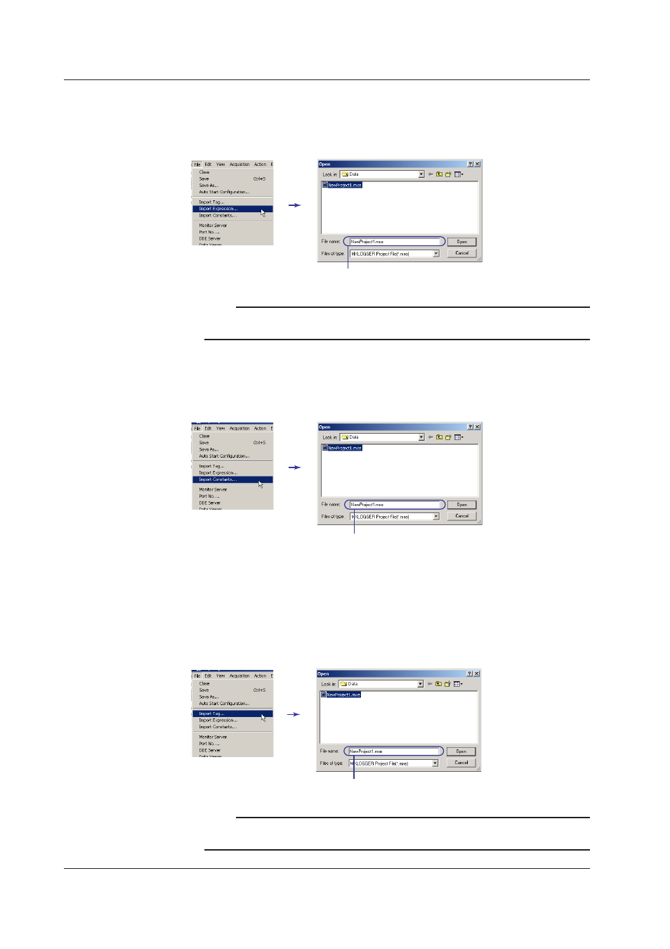 Importing expressions, Importing user-defined constants, Importing tag numbers and tag comments | Importing expressions -26, Importing user-defined constants -26, Importing tag numbers and tag comments -26, Importng expressons, Importng user-defned constants, Importng tag numbers and tag comments | Yokogawa DAQWORX User Manual | Page 56 / 163