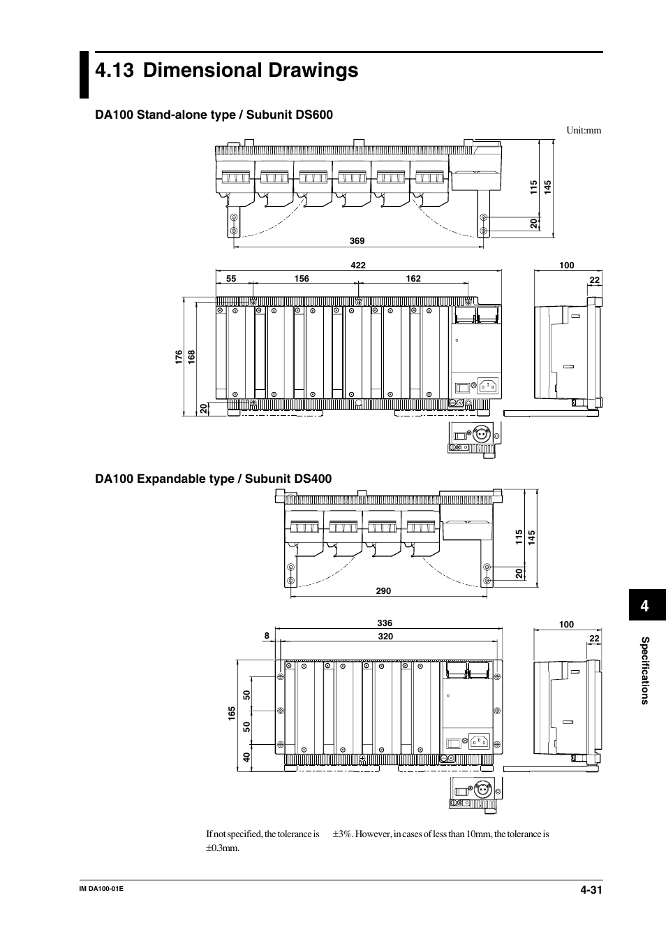 13 dimensional drawings, Dimensional drawings -31 | Yokogawa DA100 User Manual | Page 100 / 109