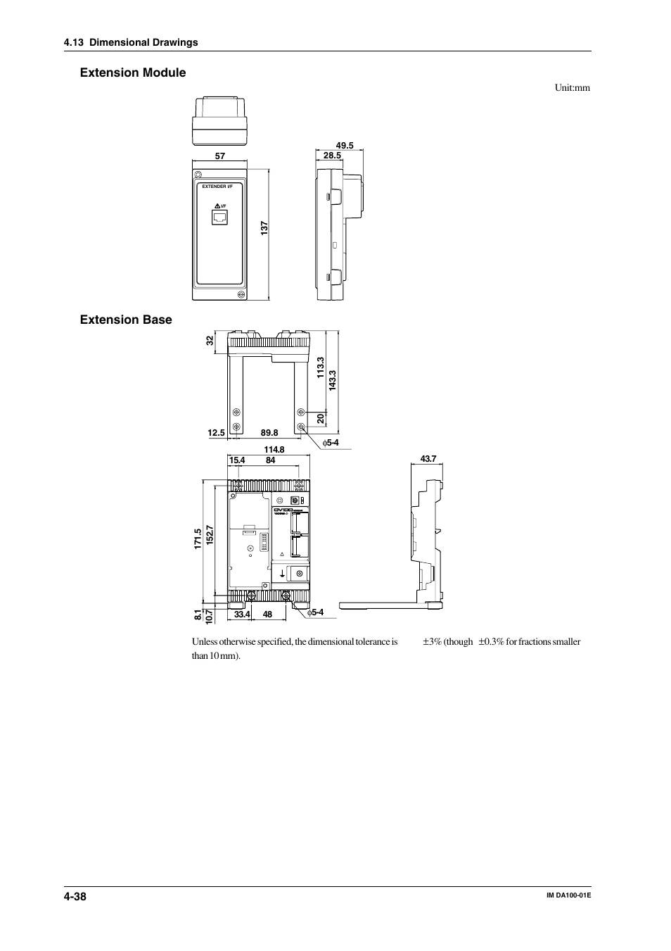 Extension module, Extension base | Yokogawa DA100 User Manual | Page 107 / 109