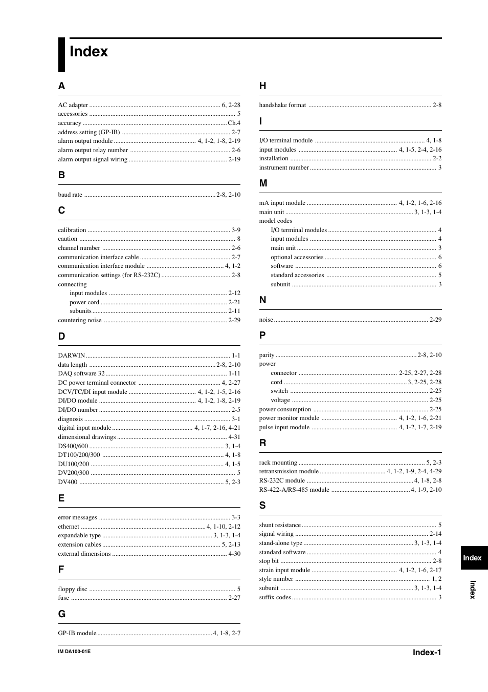 Index, Index-1 | Yokogawa DA100 User Manual | Page 108 / 109