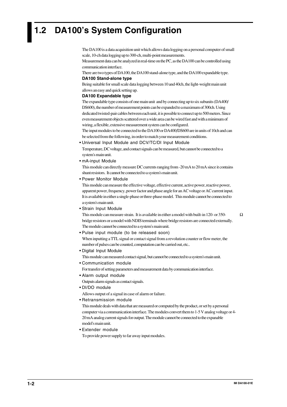 2 da100’s system configuration, Da100’s system configuration -2 | Yokogawa DA100 User Manual | Page 12 / 109