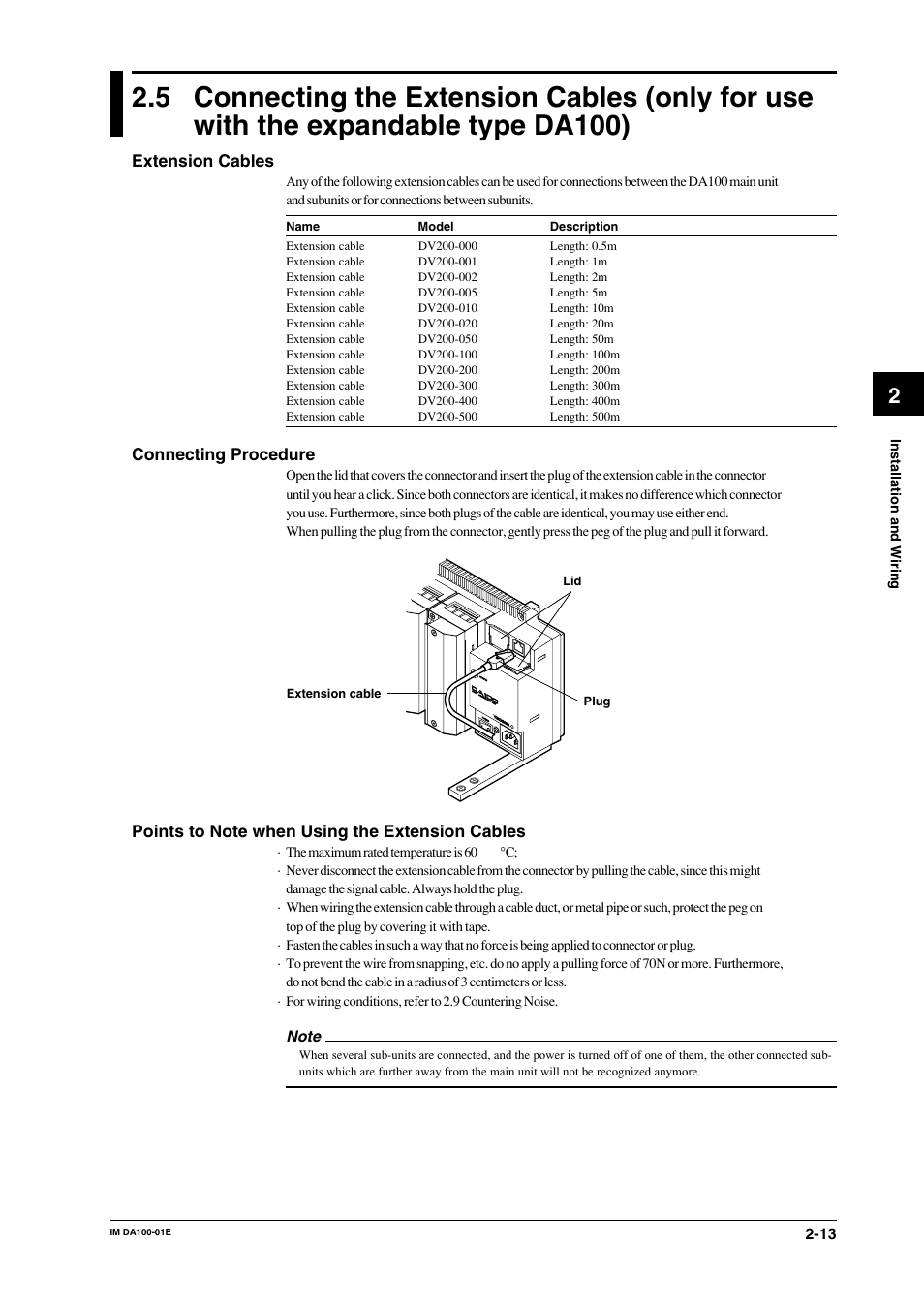 Extension cables, Connecting procedure | Yokogawa DA100 User Manual | Page 34 / 109