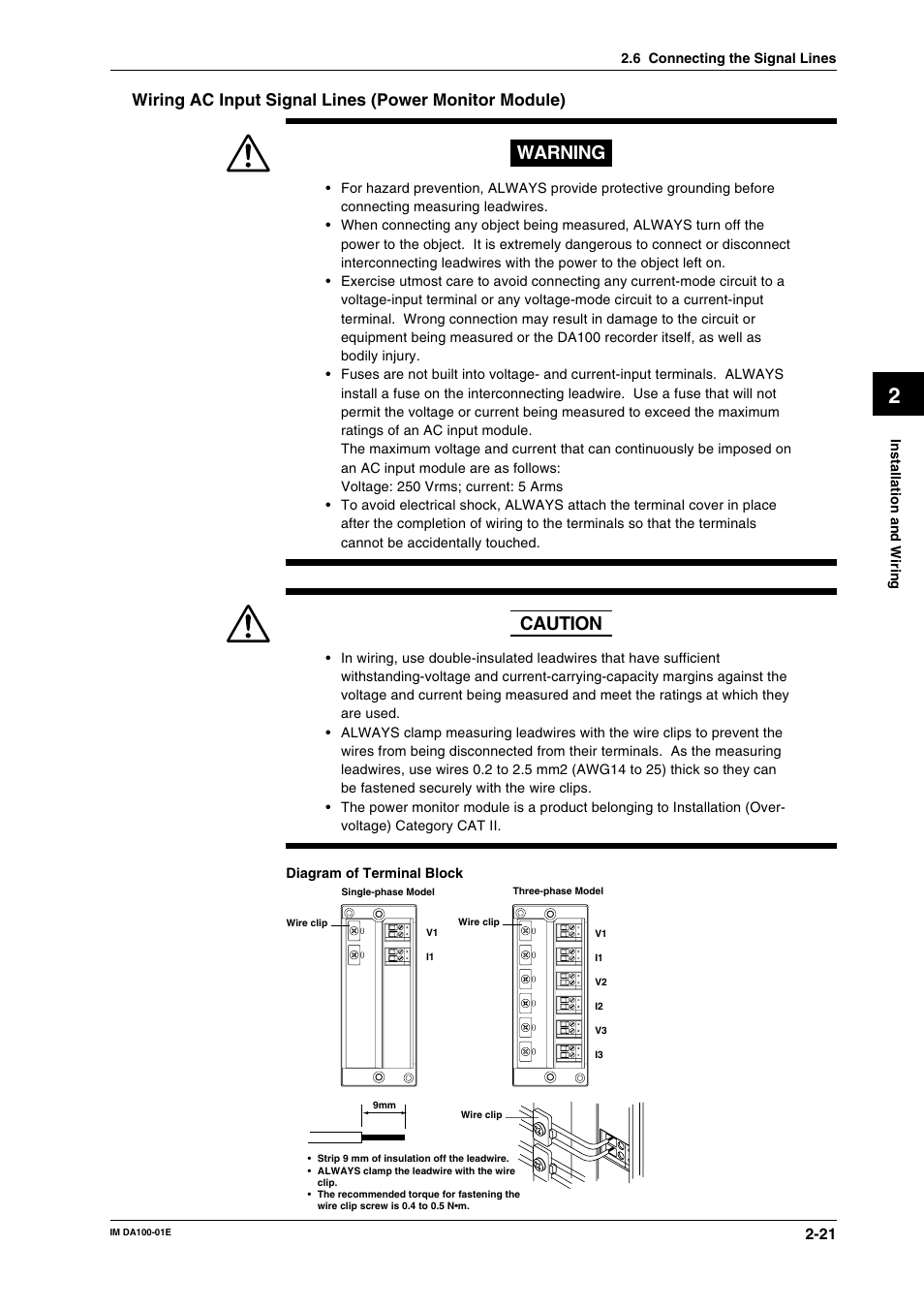 Warning, Caution | Yokogawa DA100 User Manual | Page 42 / 109