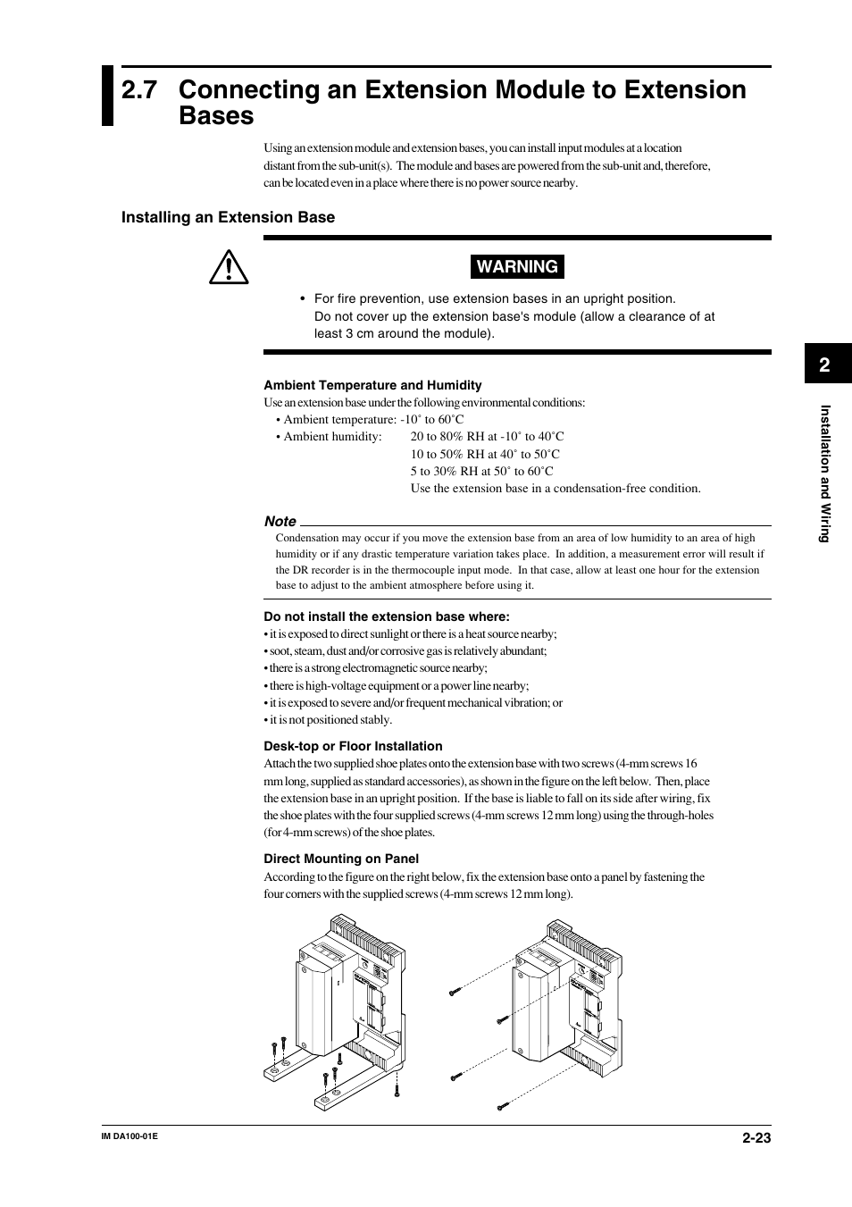 Warning | Yokogawa DA100 User Manual | Page 44 / 109