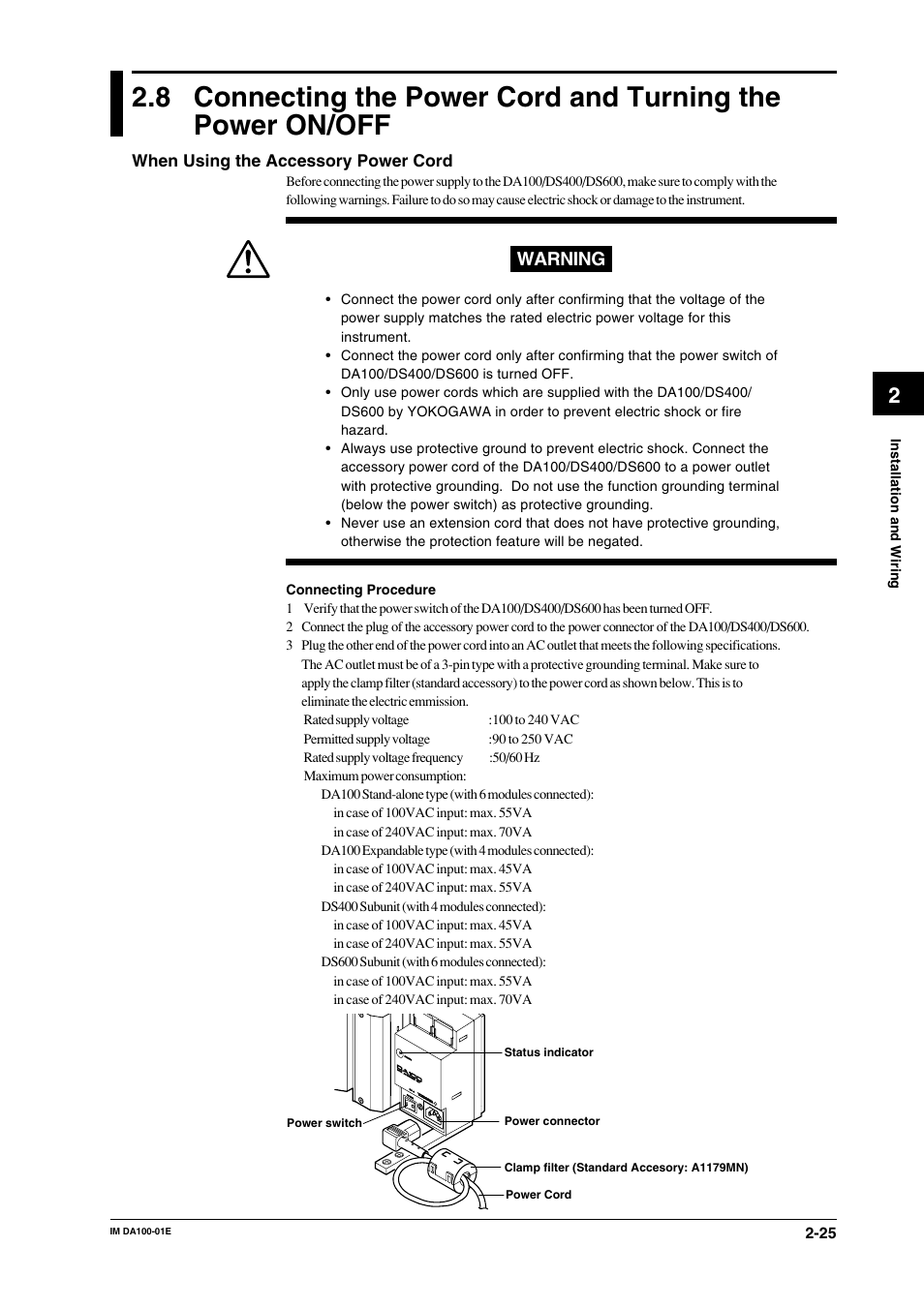 Warning | Yokogawa DA100 User Manual | Page 46 / 109