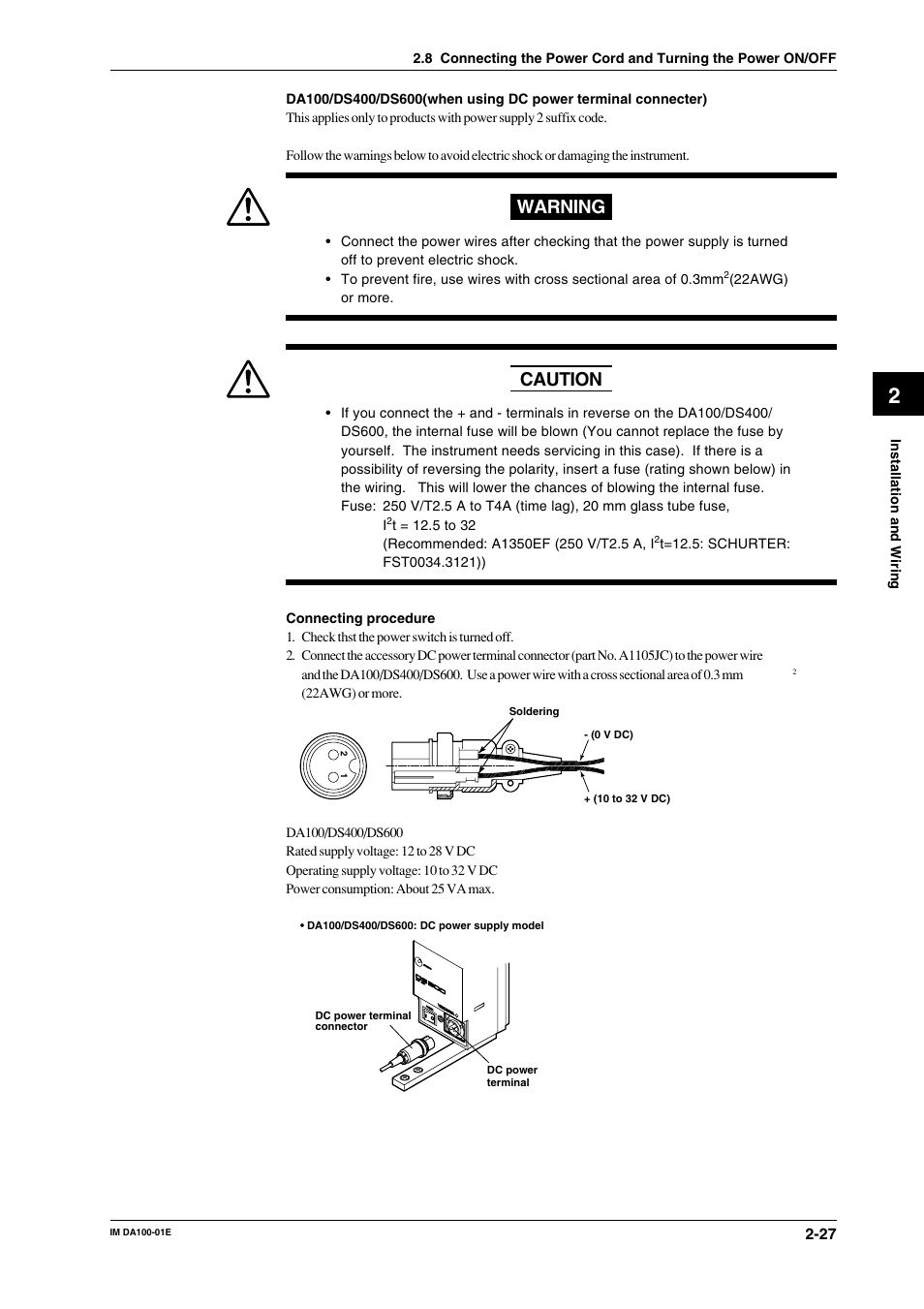 Warning, Caution | Yokogawa DA100 User Manual | Page 48 / 109