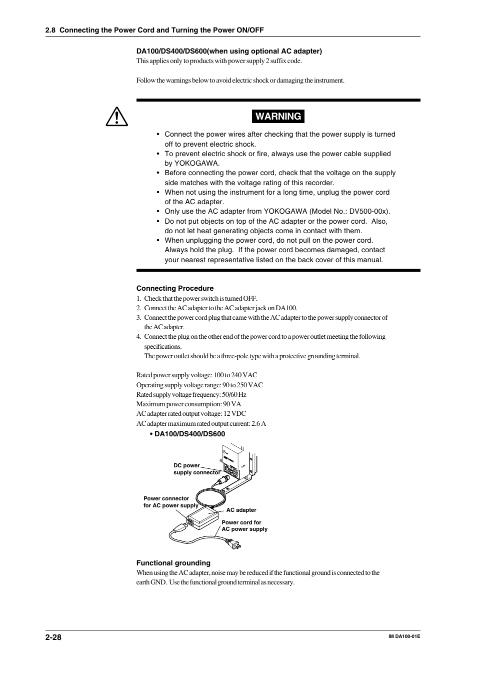 Warning | Yokogawa DA100 User Manual | Page 49 / 109