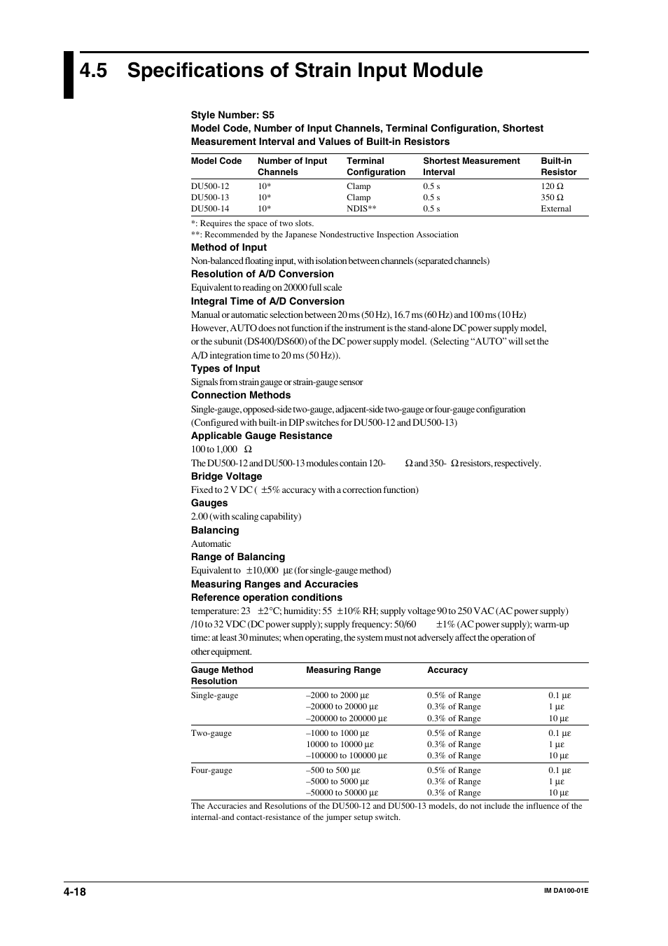 5 specifications of strain input module, Specifications of strain input module -18 | Yokogawa DA100 User Manual | Page 87 / 109